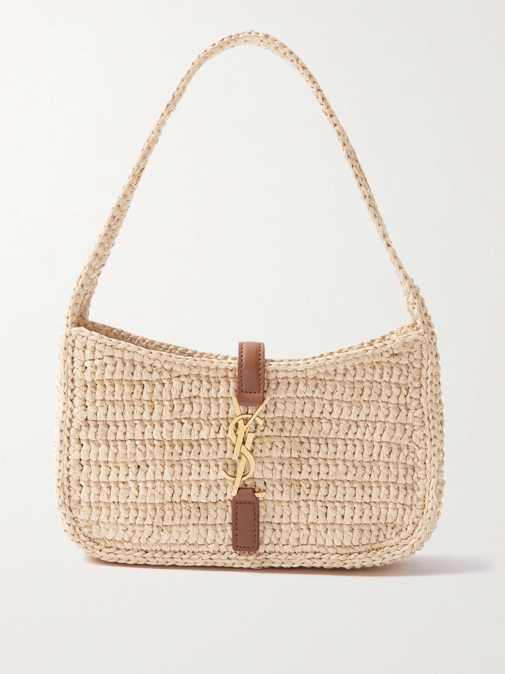 SAINT LAURENT Le 5 à 7 leather-trimmed raffia shoulder bag | NET-A-PORTER