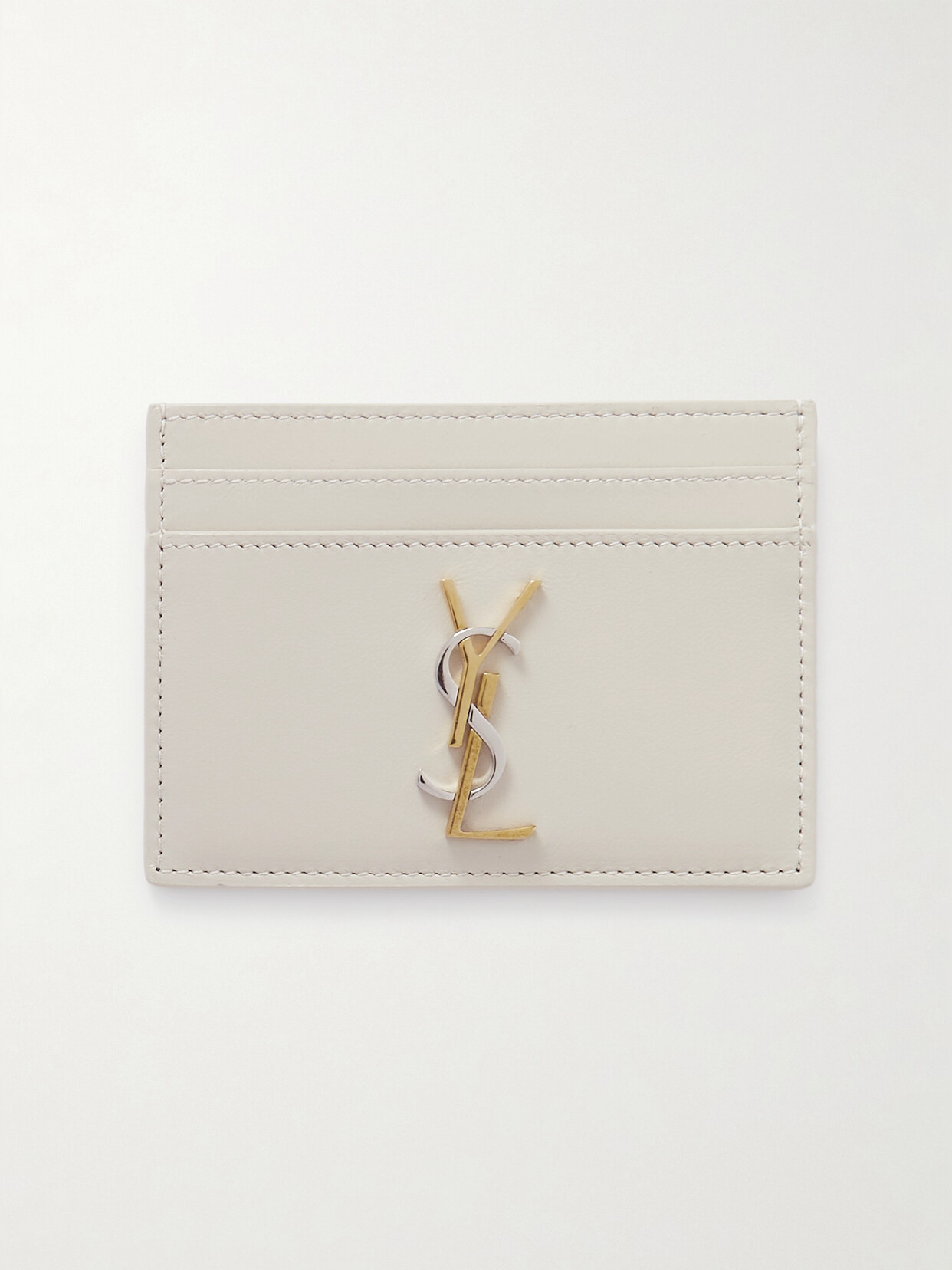 SAINT LAURENT - Cassandre Embellished Leather Cardholder - White