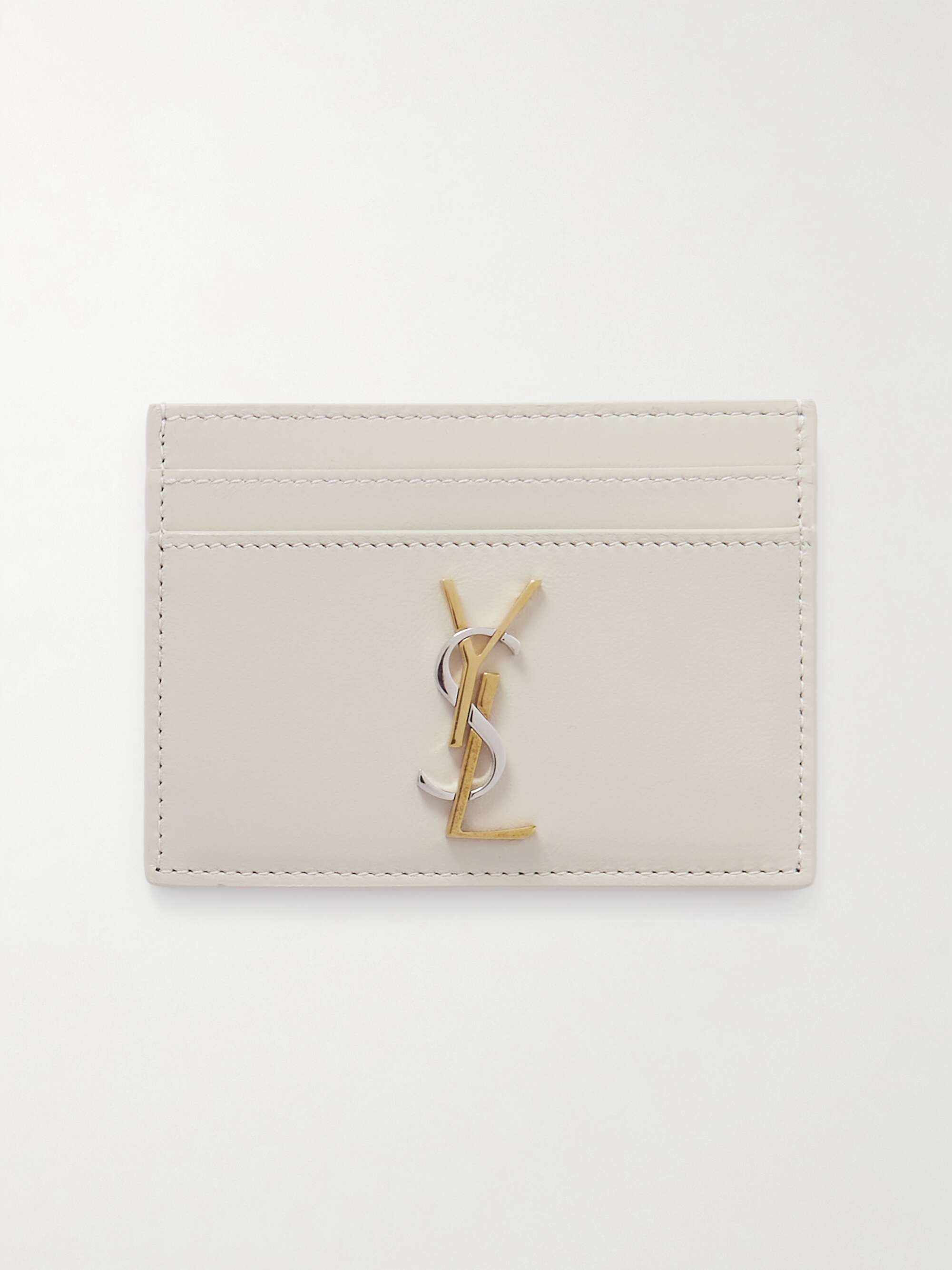 Saint Laurent Gold YSL-plaque grained leather cardholder