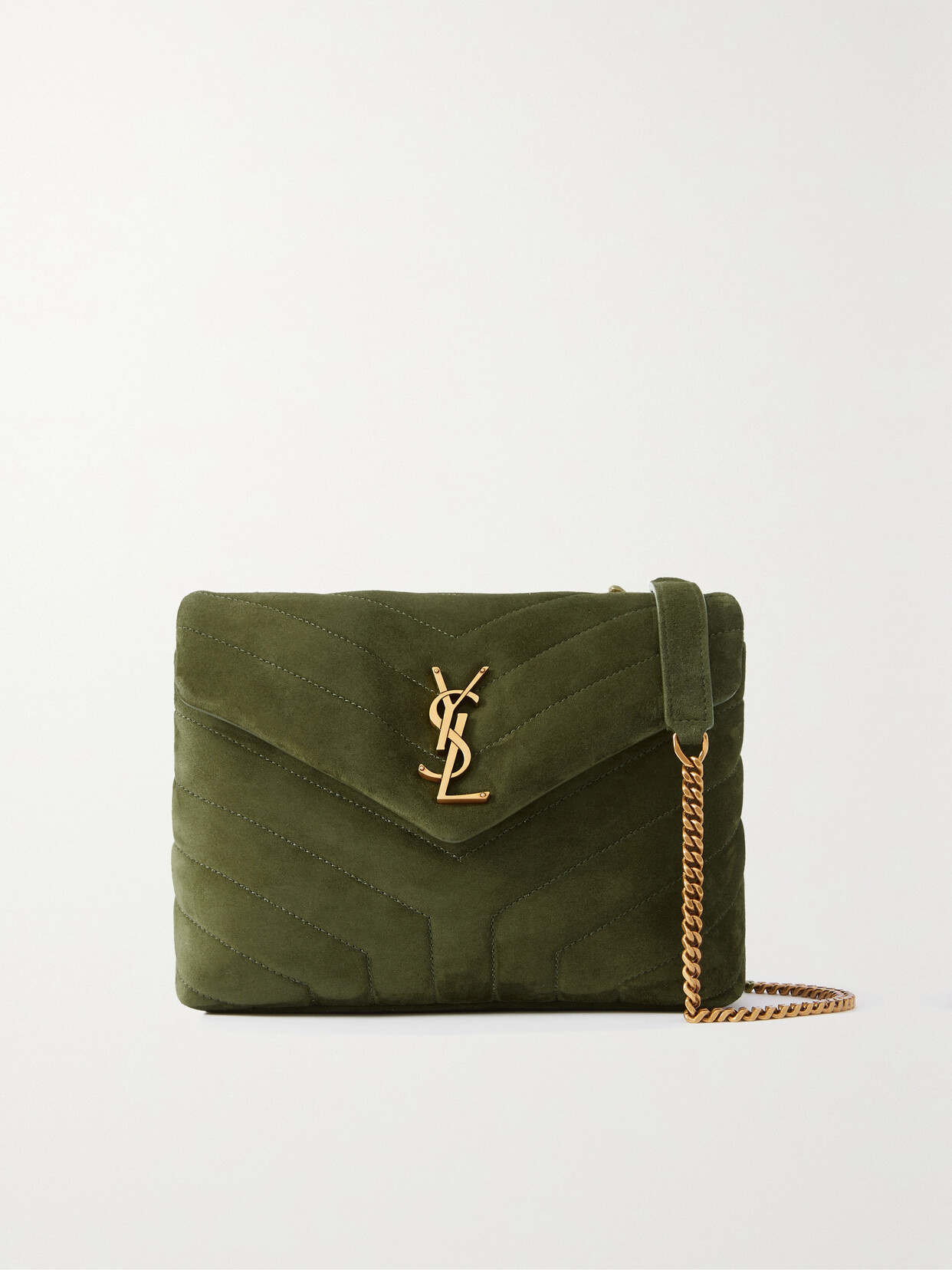 SAINT LAURENT - Loulou Small Quilted Suede Shoulder Bag - Green