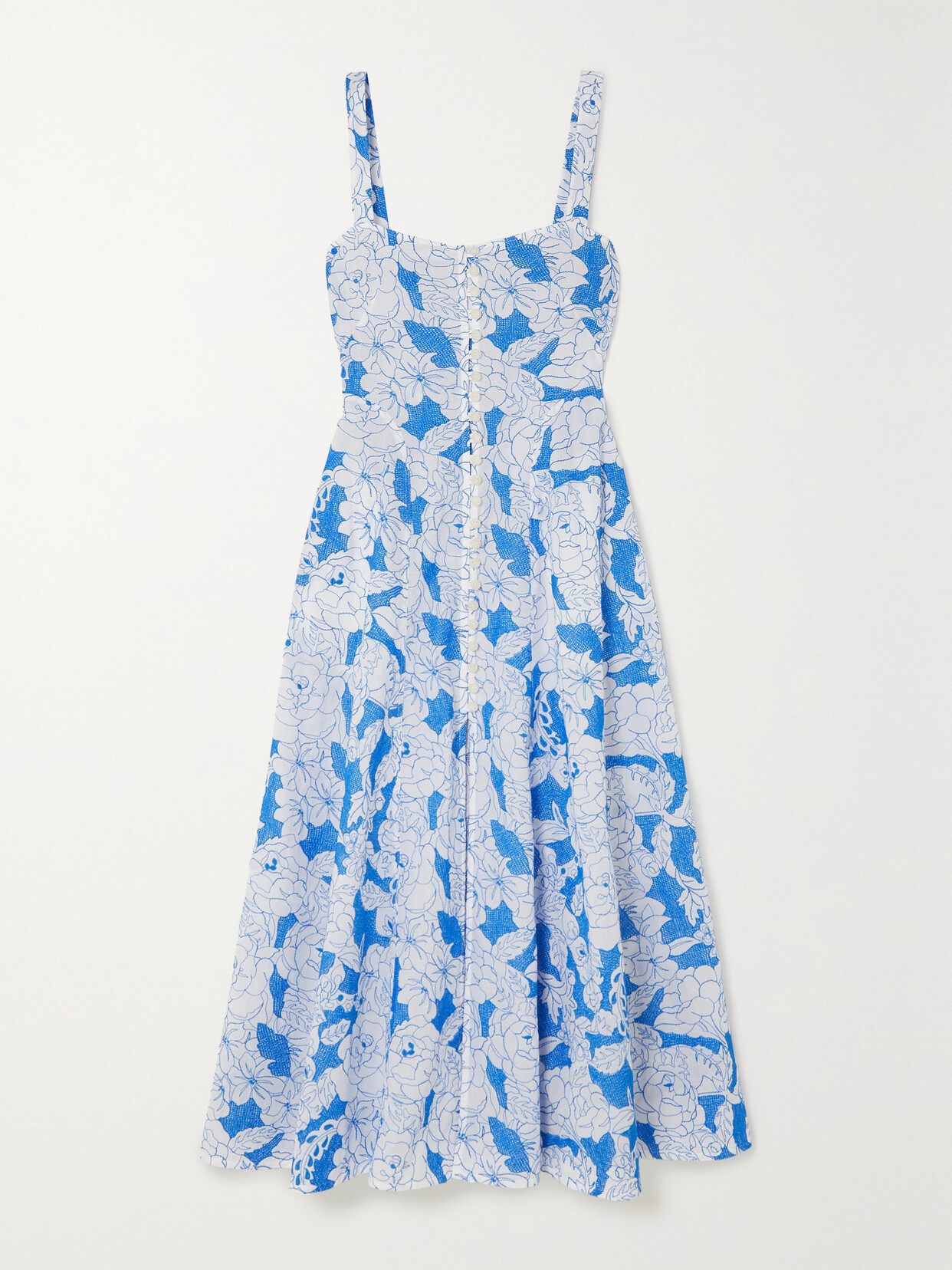 Three Graces London - Oonagh Embroidered Cotton-poplin Midi Dress - Blue