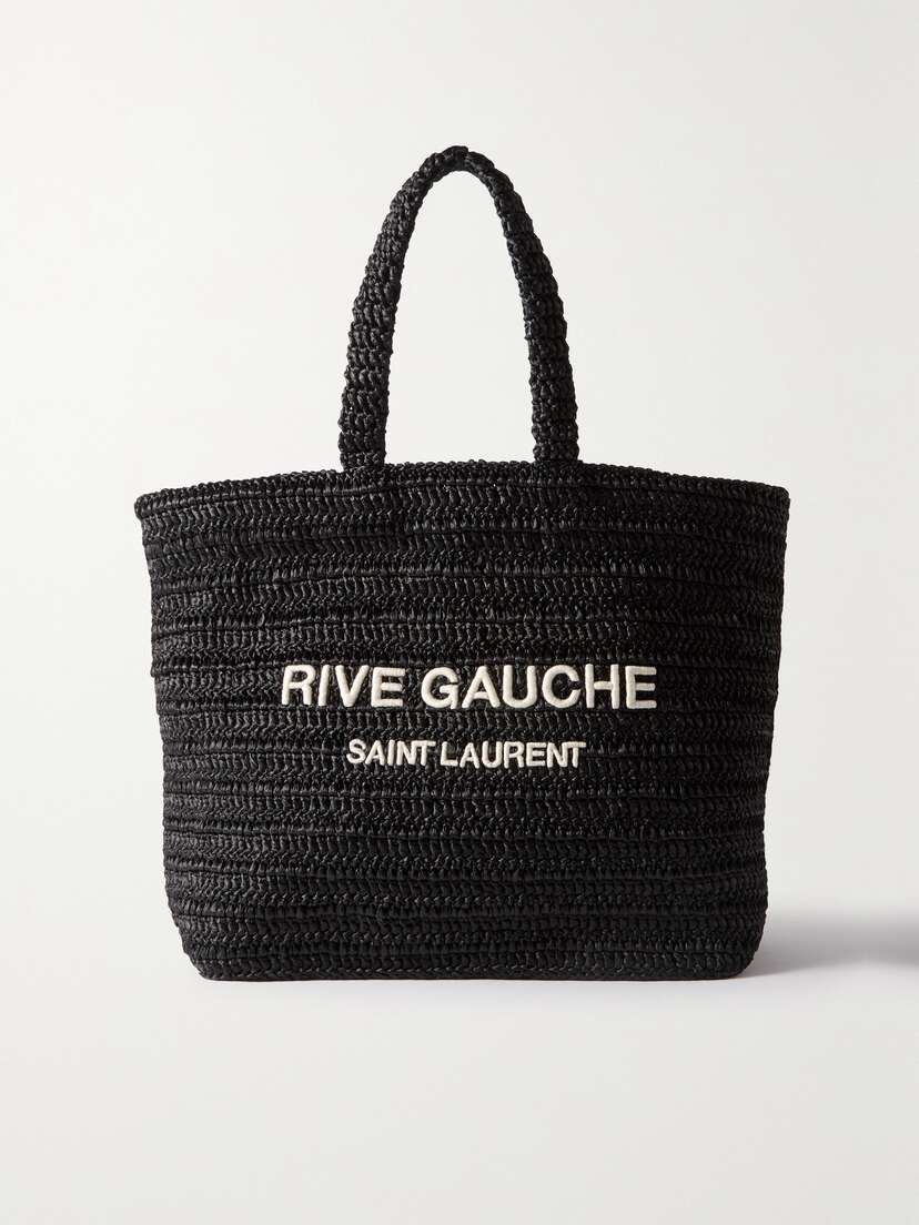 Saint Laurent Rive Gauche Embroidered Crocheted Raffia Tote