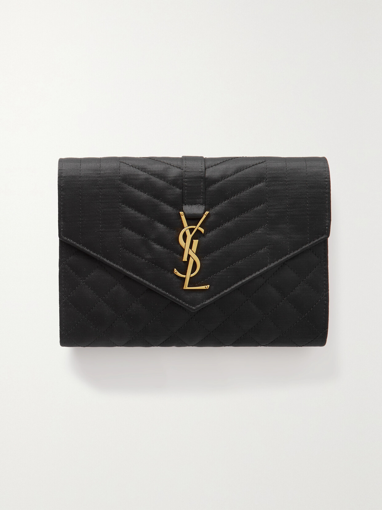 SAINT LAURENT Envelope Matelassé Duchesse-satin Clutch