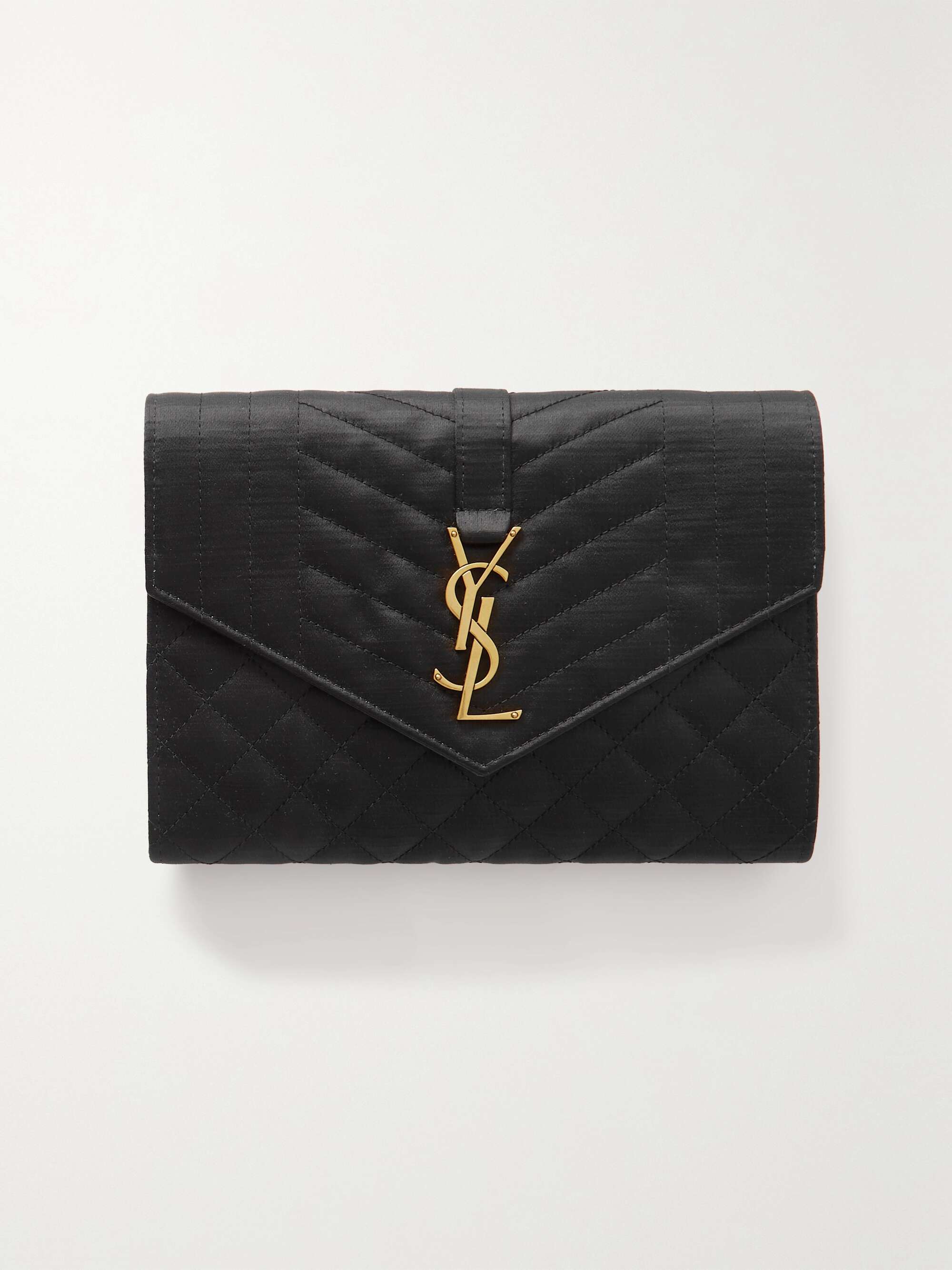 SAINT LAURENT Envelope matelassé duchessesatin clutch NETAPORTER