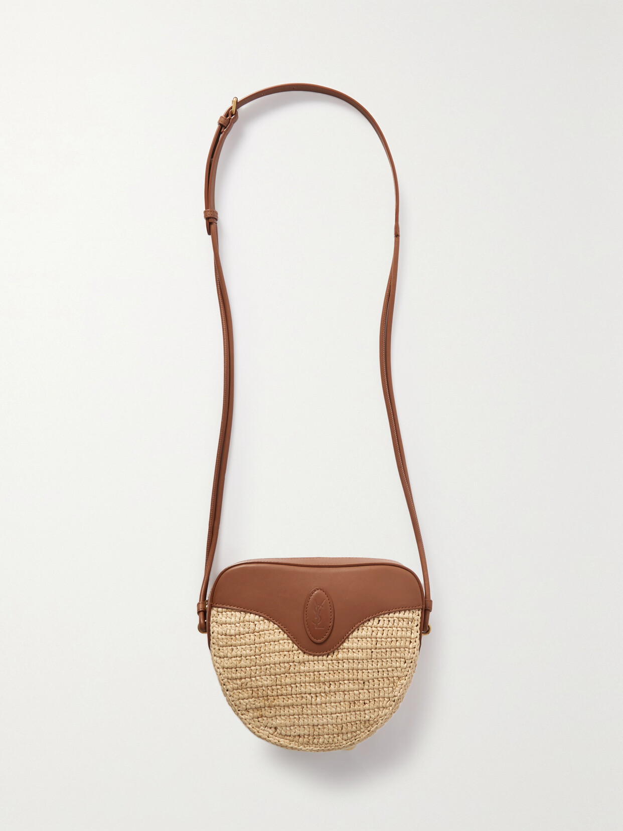 Saint Laurent Caur Small Leather And Raffia Shoulder Bag In Neutrals