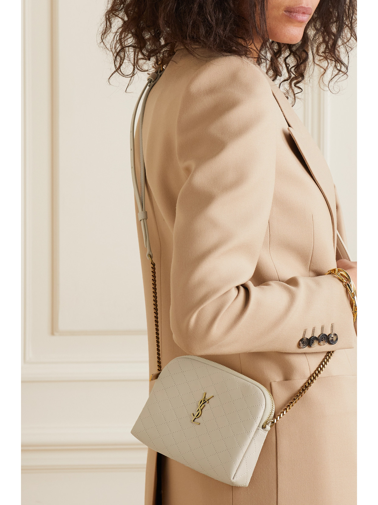 Shop Saint Laurent Gaby Quilted Leather Shoulder Bag In White