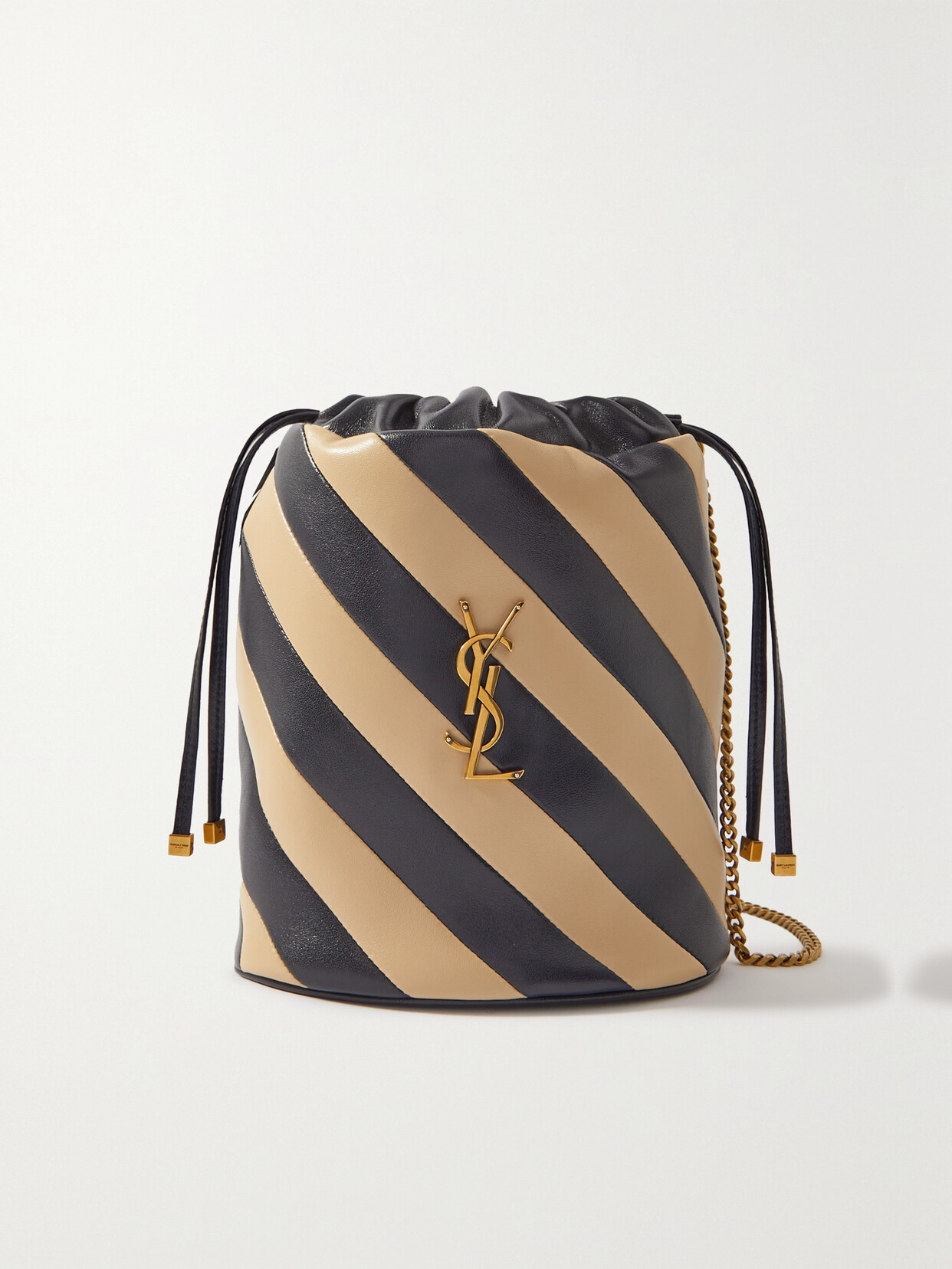 SAINT LAURENT ALIX STRIPED LEATHER BUCKET BAG