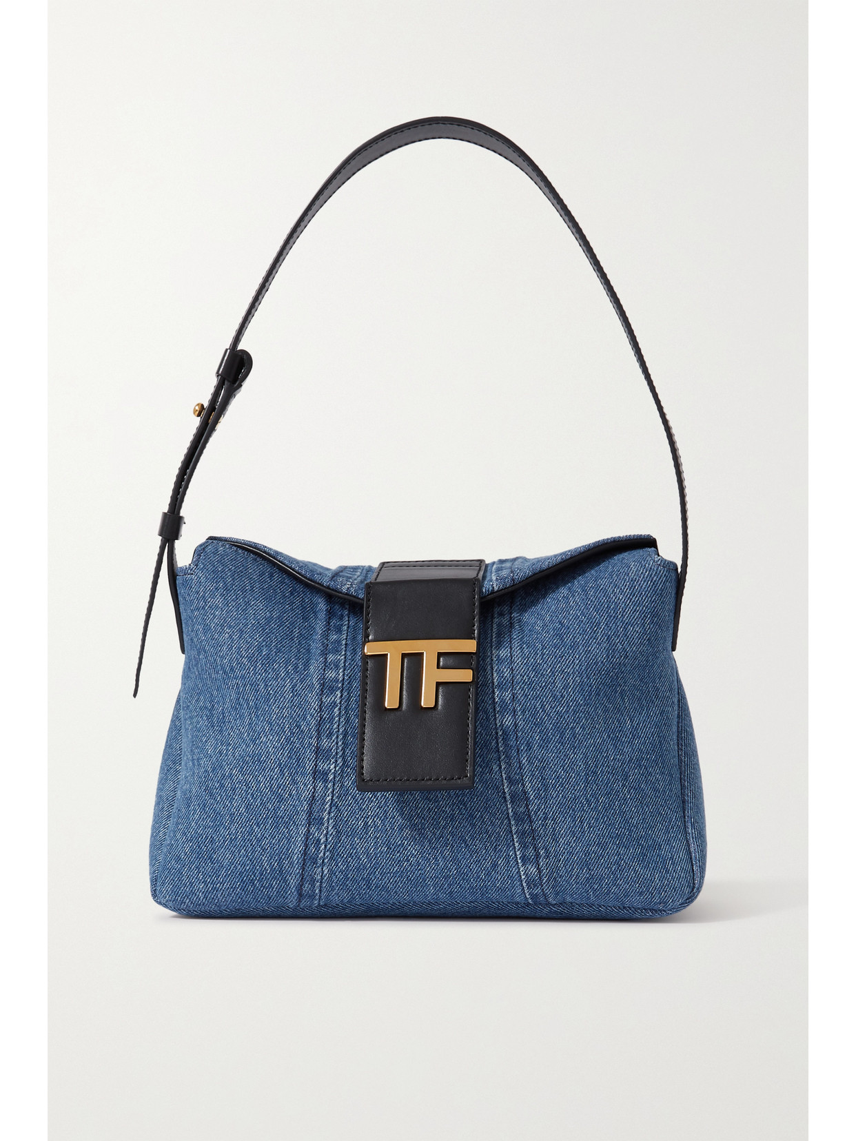 TOM FORD - Mini Embellished Leather-trimmed Denim Shoulder Bag - Blue