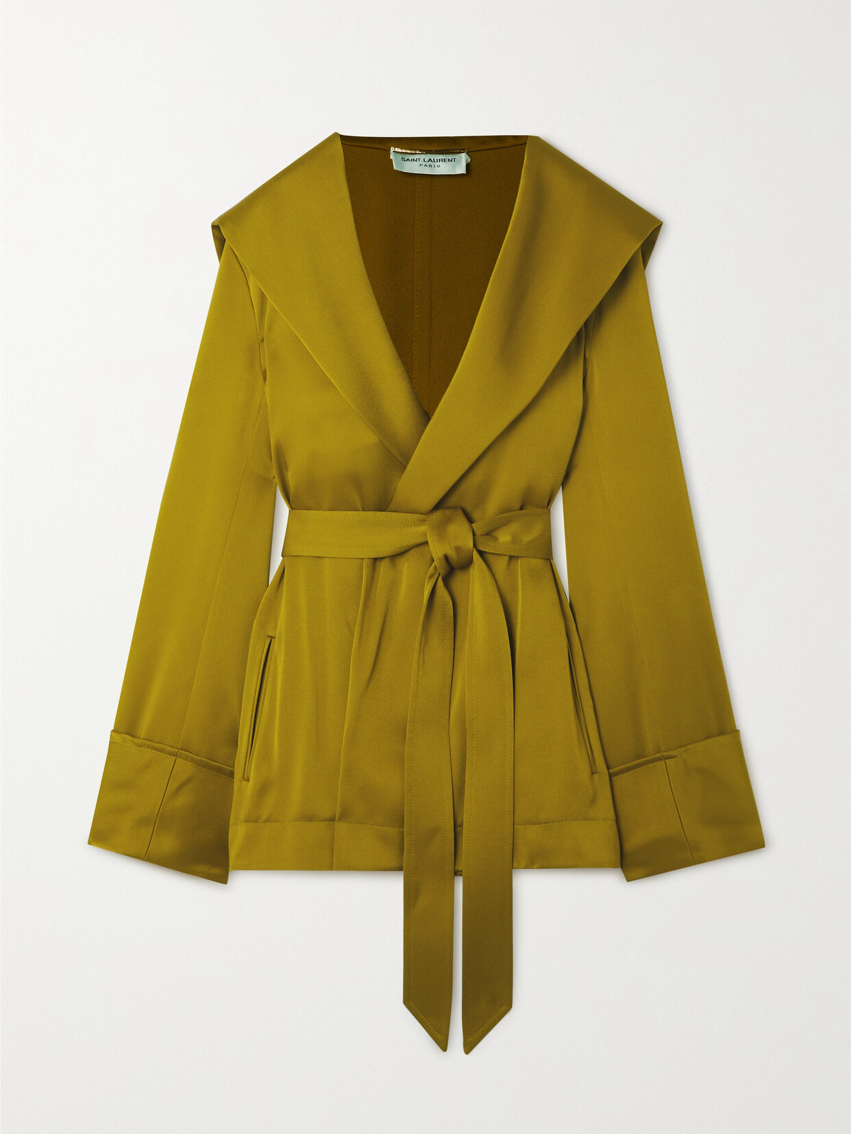 Saint Laurent Hooded Jacket In Crepe Satin In Vert Mousse