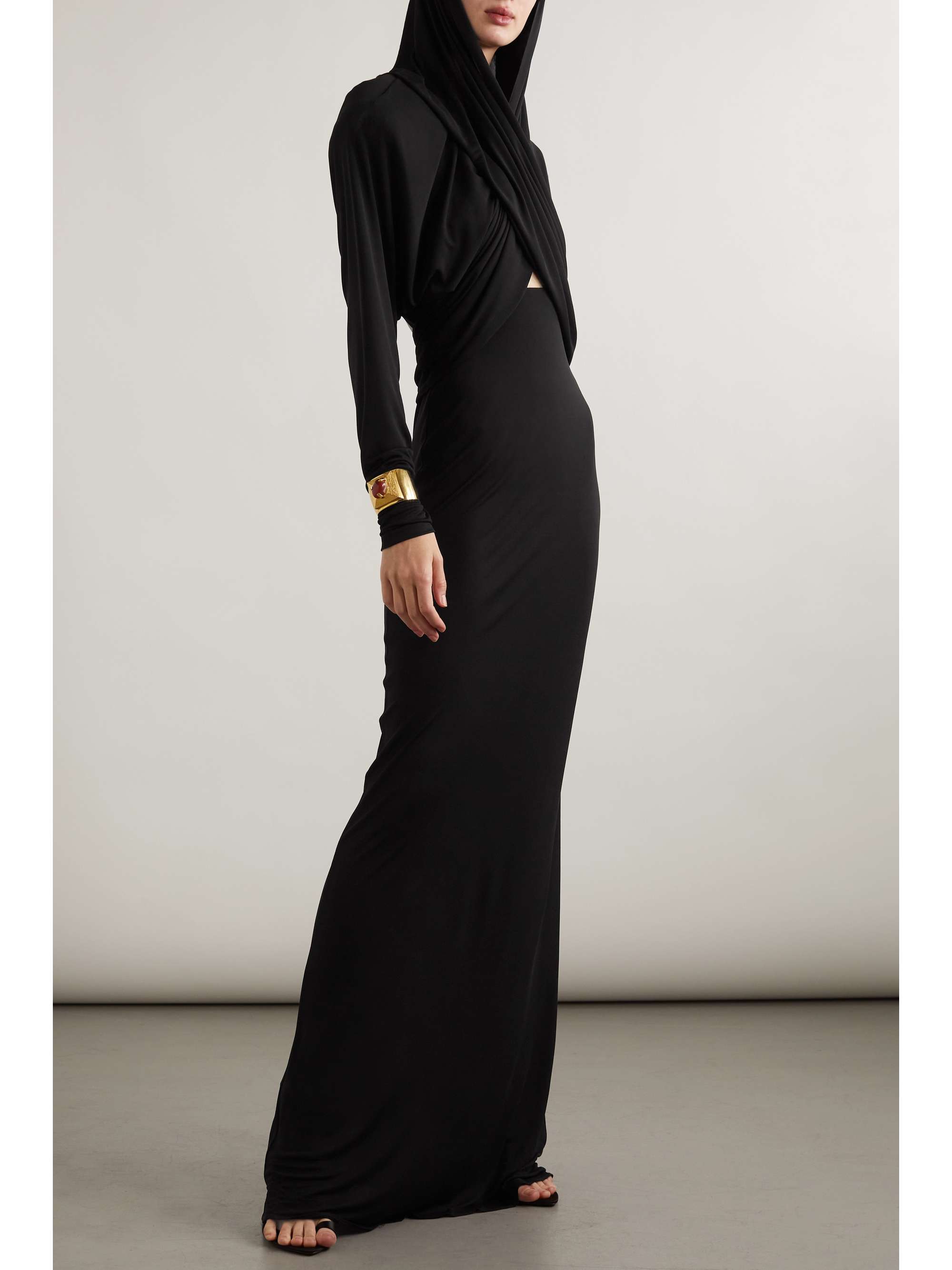 SAINT LAURENT Open-back hooded stretch-crepe maxi dress | NET-A-PORTER