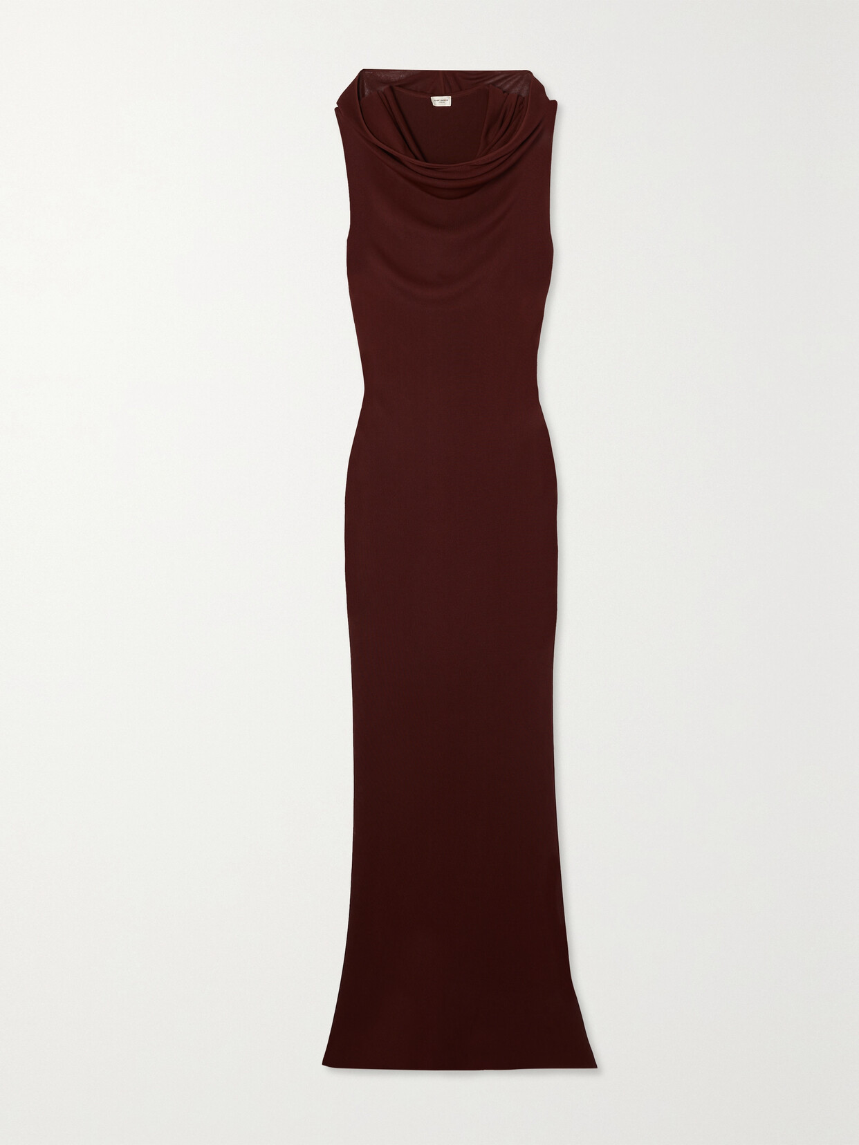 SAINT LAURENT Hooded Draped Knitted Maxi Dress - Burgundy