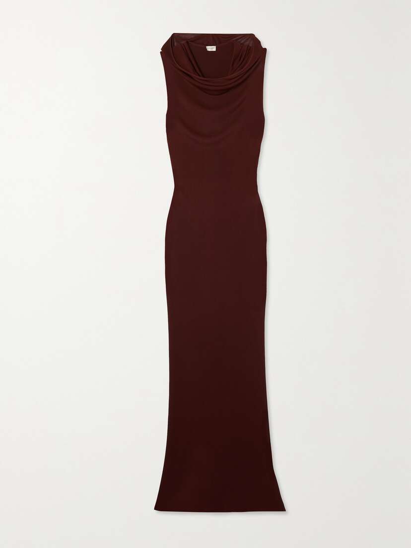 SAINT LAURENT Hooded Draped Knitted Maxi Dress