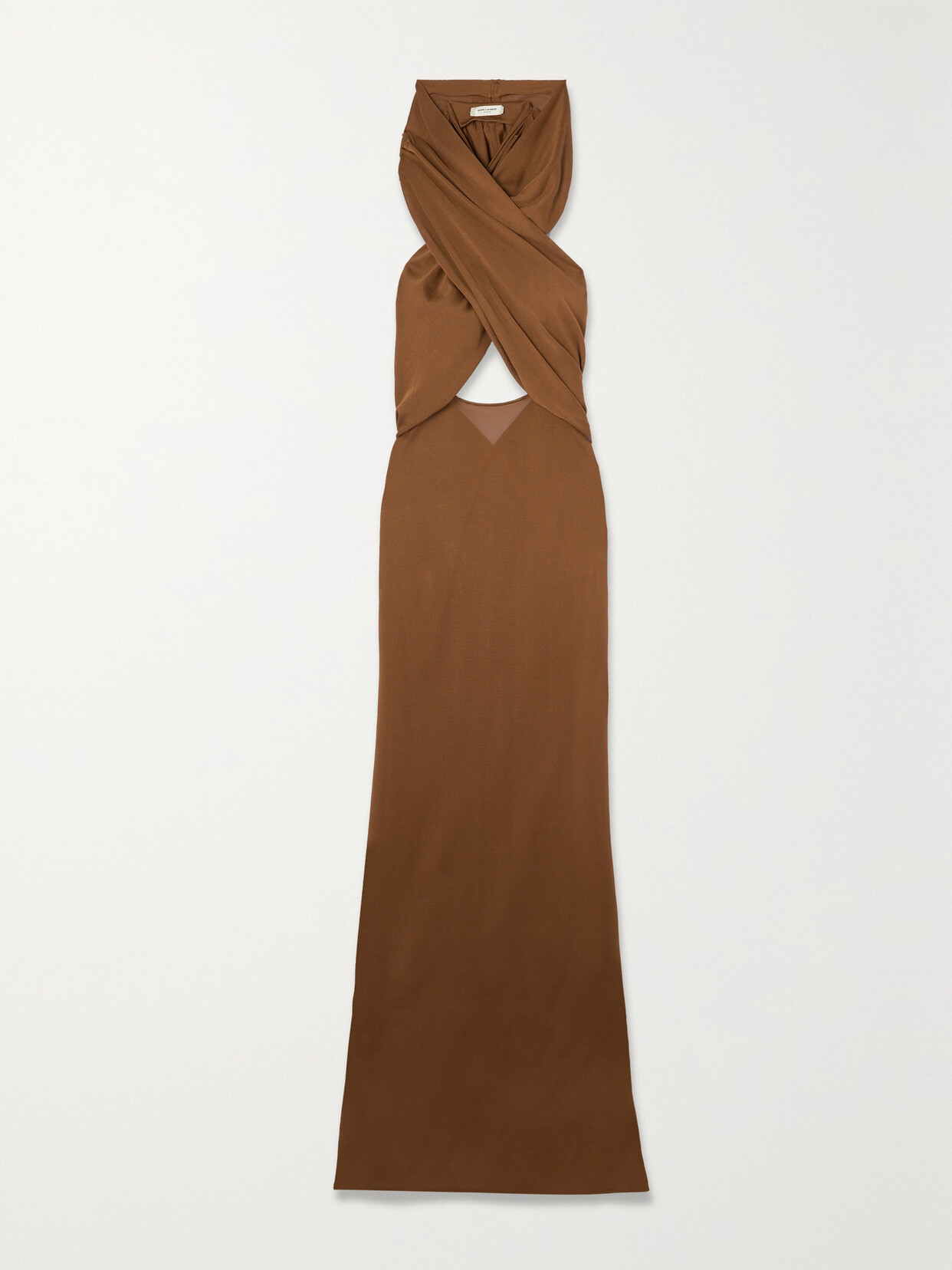 Saint Laurent Hooded Open-back Draped Jersey Gown In Neutrals