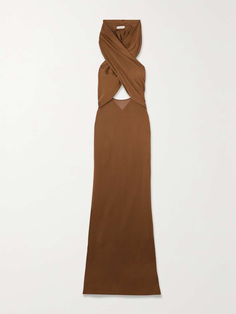 SAINT LAURENT Hooded Open-back Draped Jersey Gown
