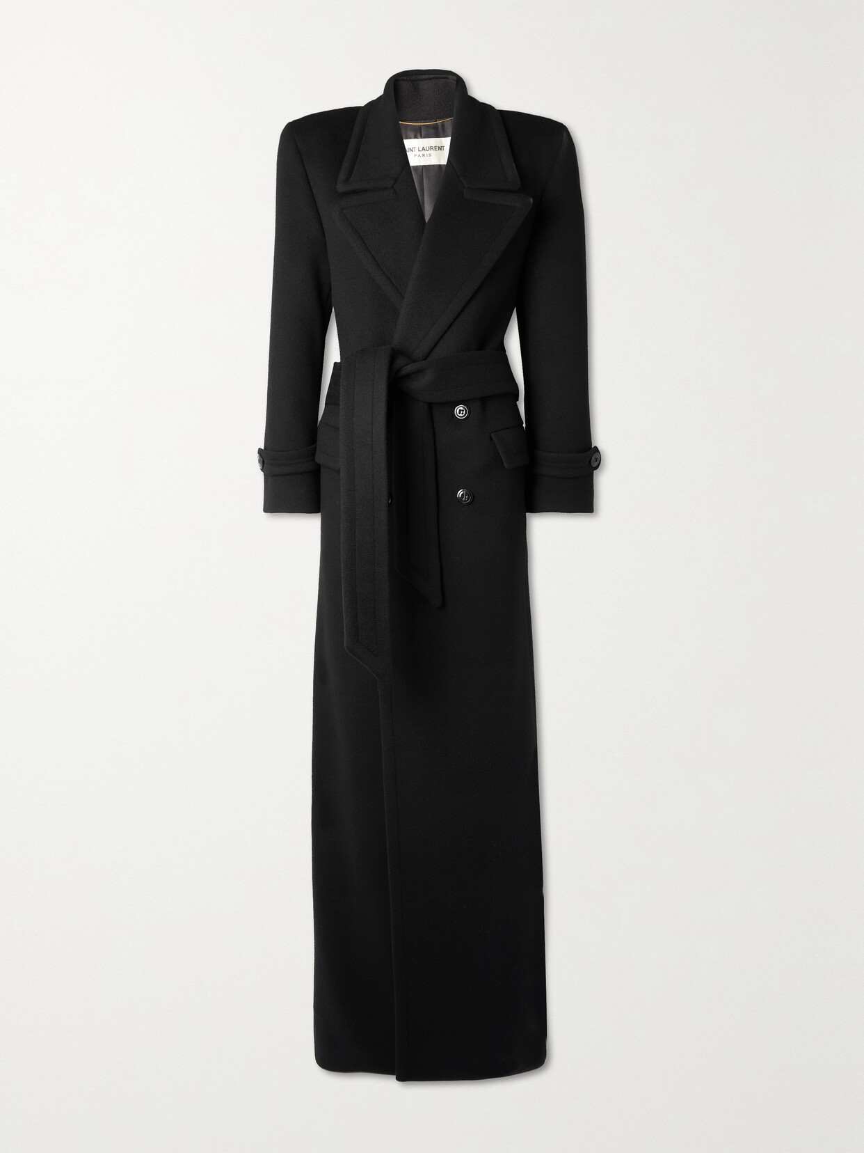 SAINT LAURENT OVERSIZED BELTED DOUBLE-BREASTED WOOL COAT