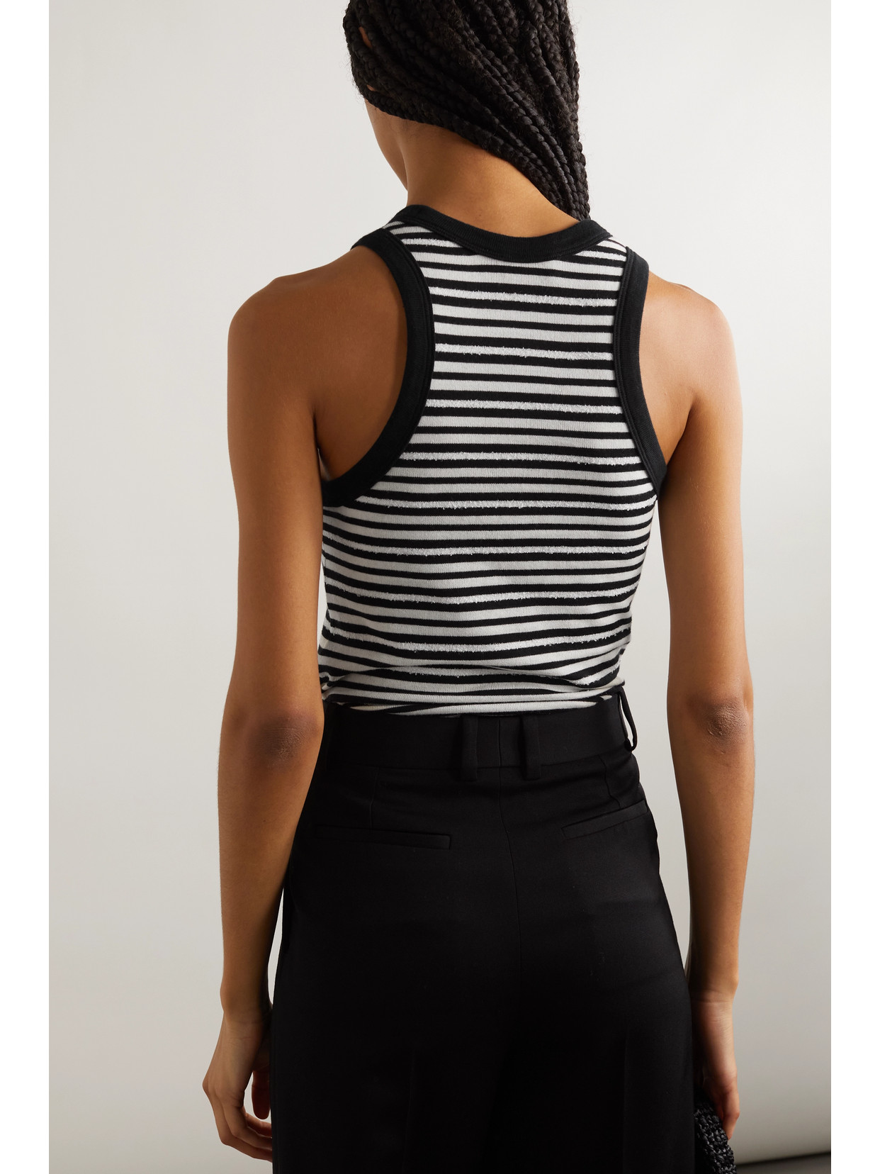 Shop Saint Laurent Distressed Striped Cotton Tank In Black