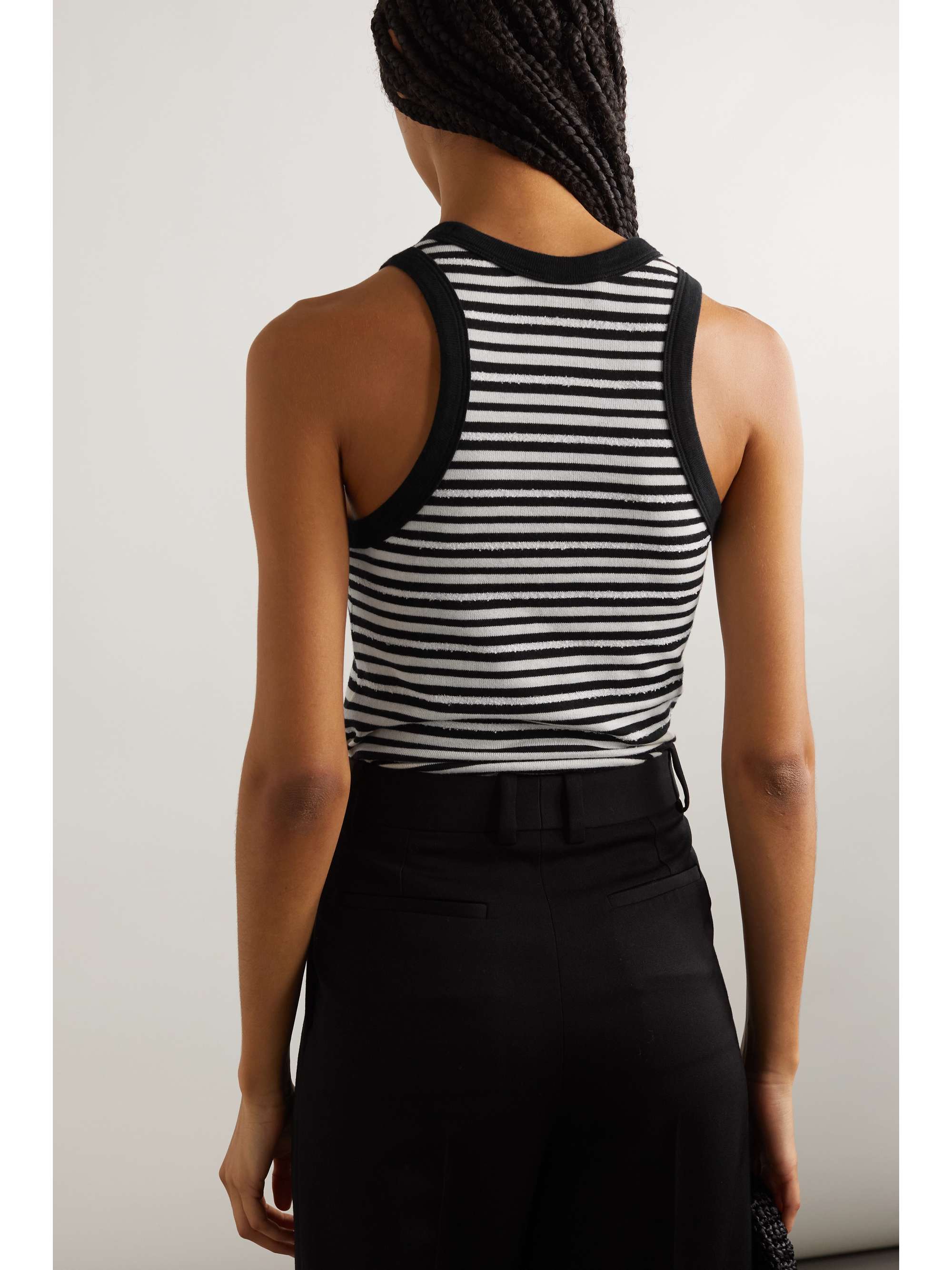 SAINT LAURENT Distressed striped cotton tank