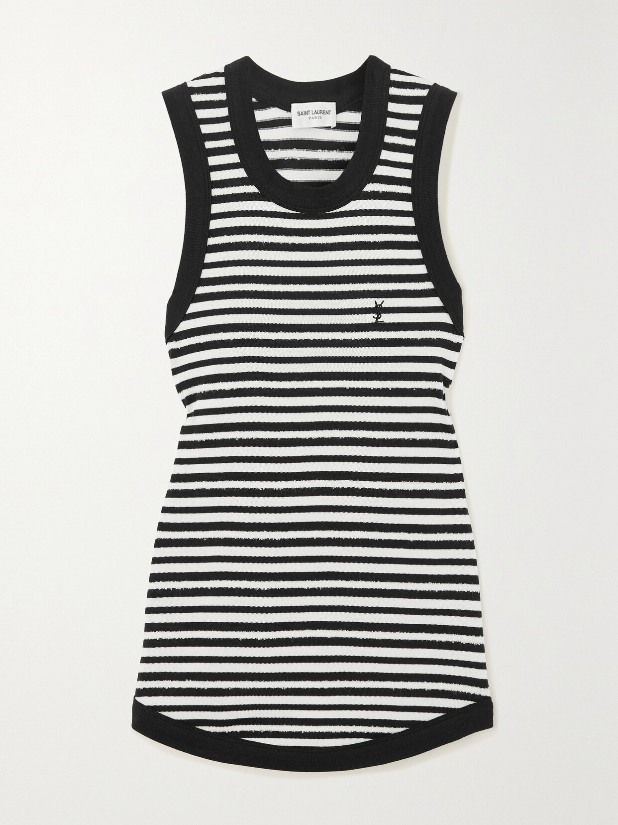 SAINT LAURENT - Distressed Striped Cotton Tank - Black