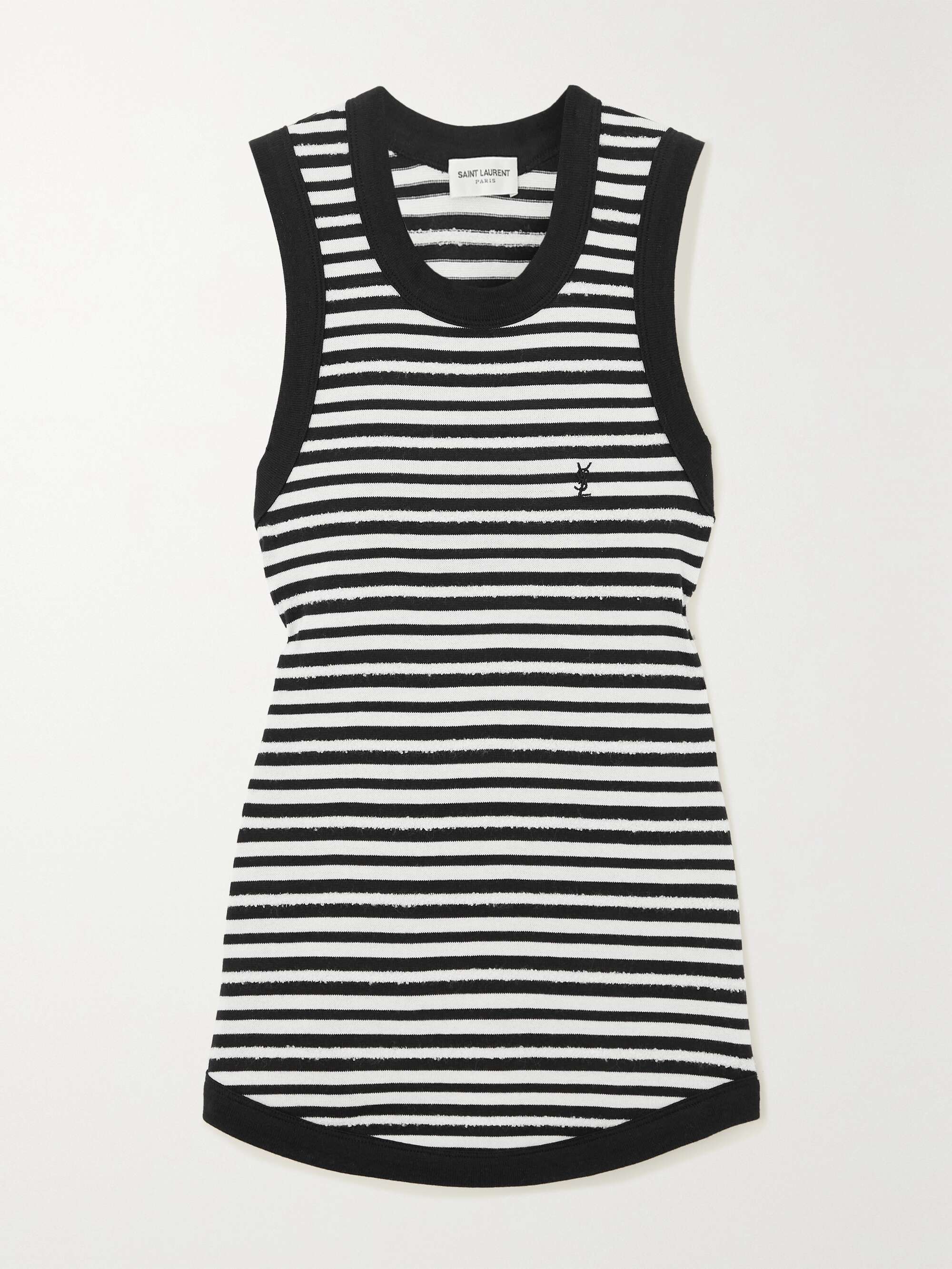 SAINT LAURENT Distressed striped cotton tank