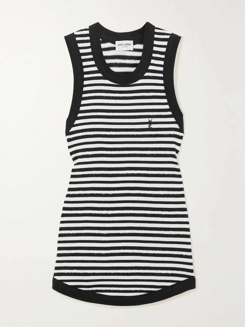 Saint Laurent Distressed Striped Cotton Tank