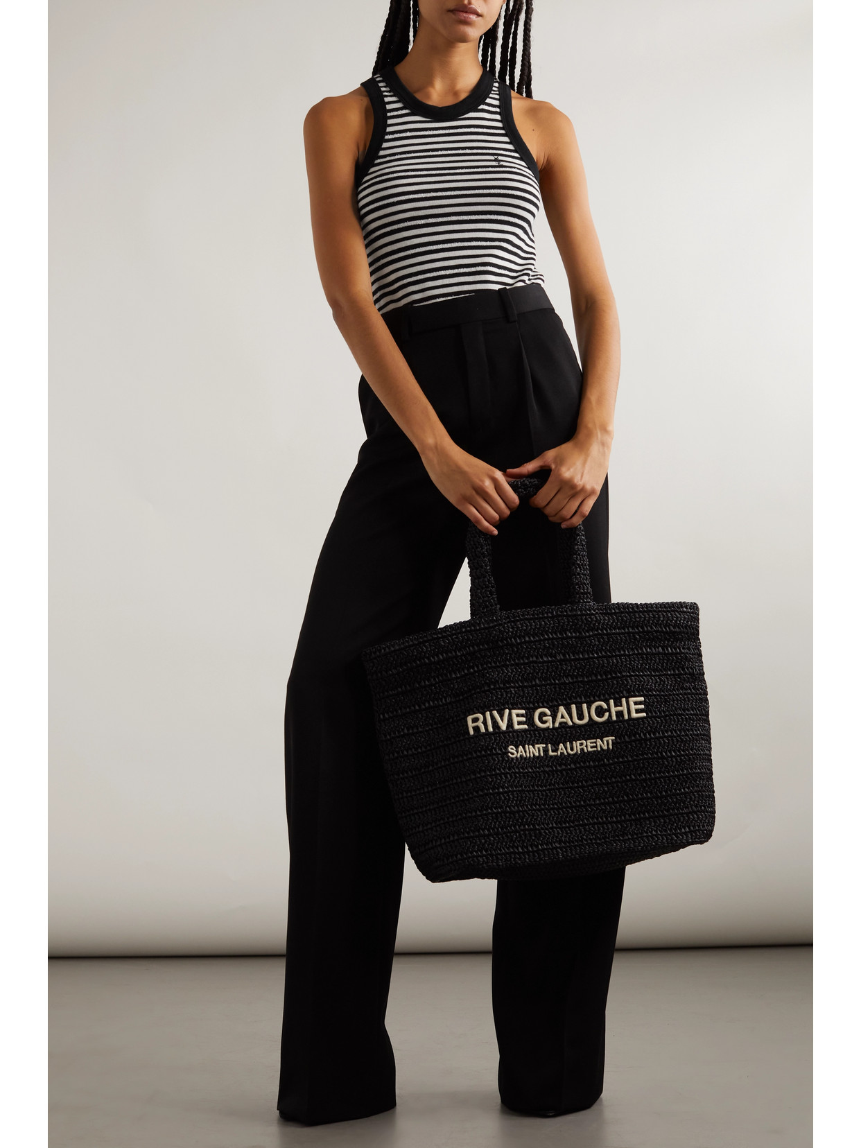 Saint Laurent Monogram-embroidered Stripe Tank Top In Black