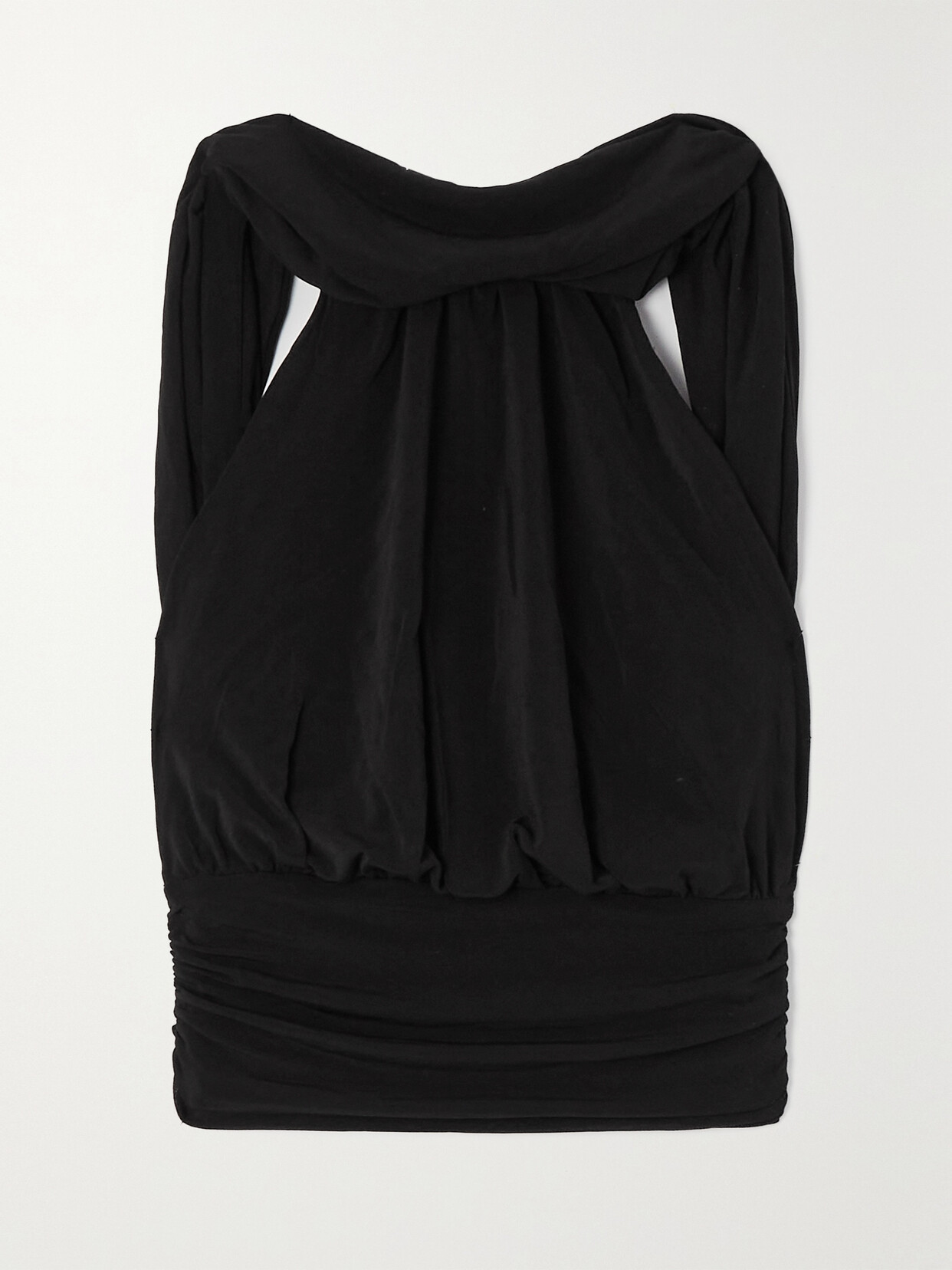 SAINT LAURENT Open-back Cropped Draped Stretch-jersey Top - Black