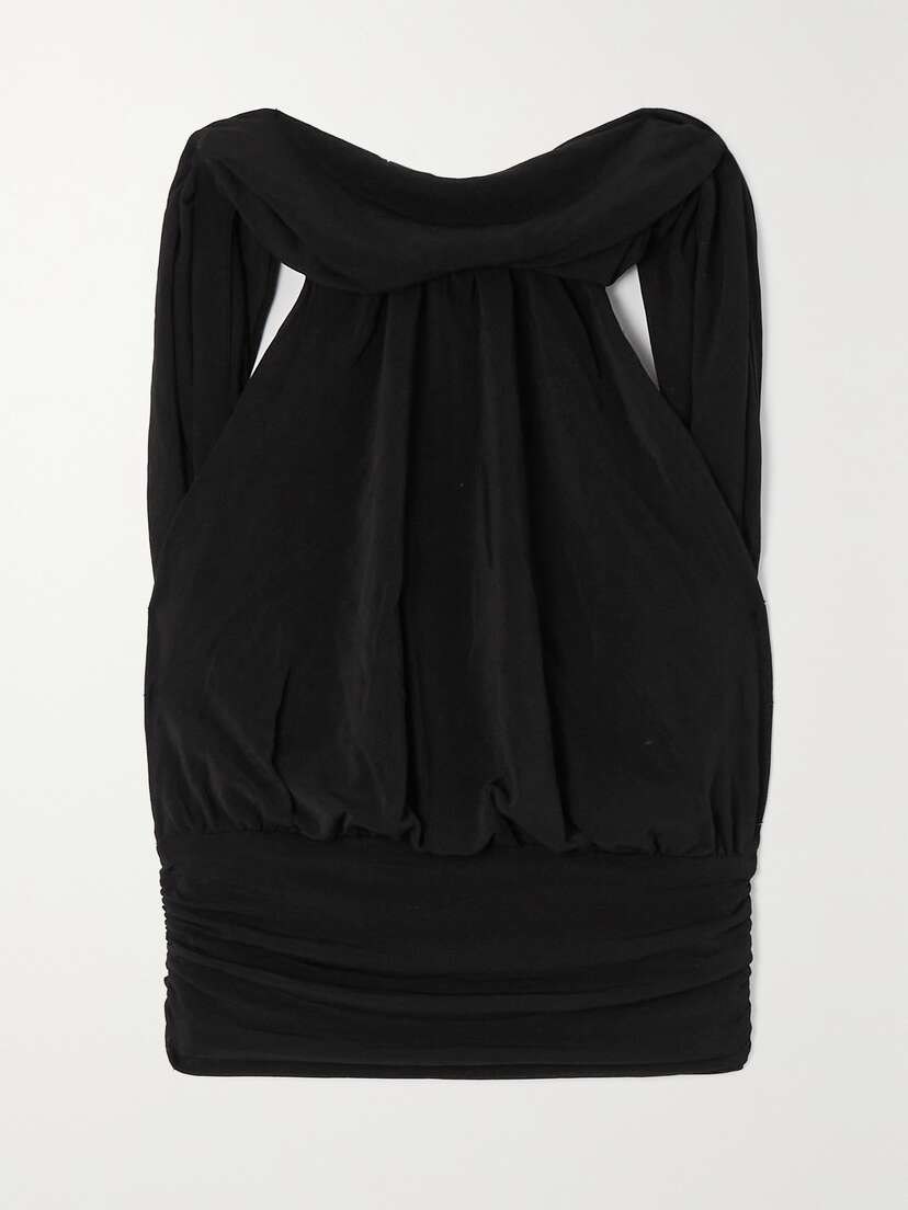 SAINT LAURENT Open-back Cropped Draped Stretch-jersey Top