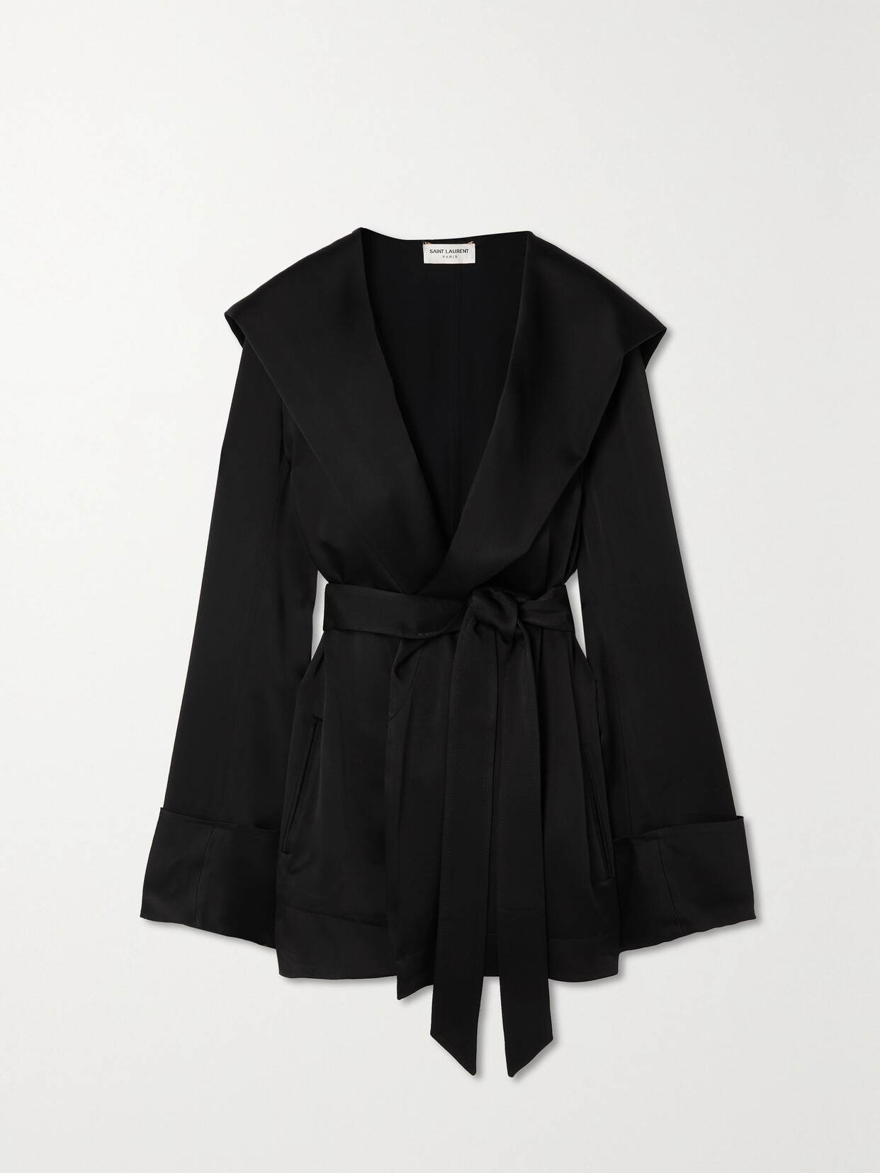 SAINT LAURENT - Belted Hooded Satin-crepe Jacket - Black