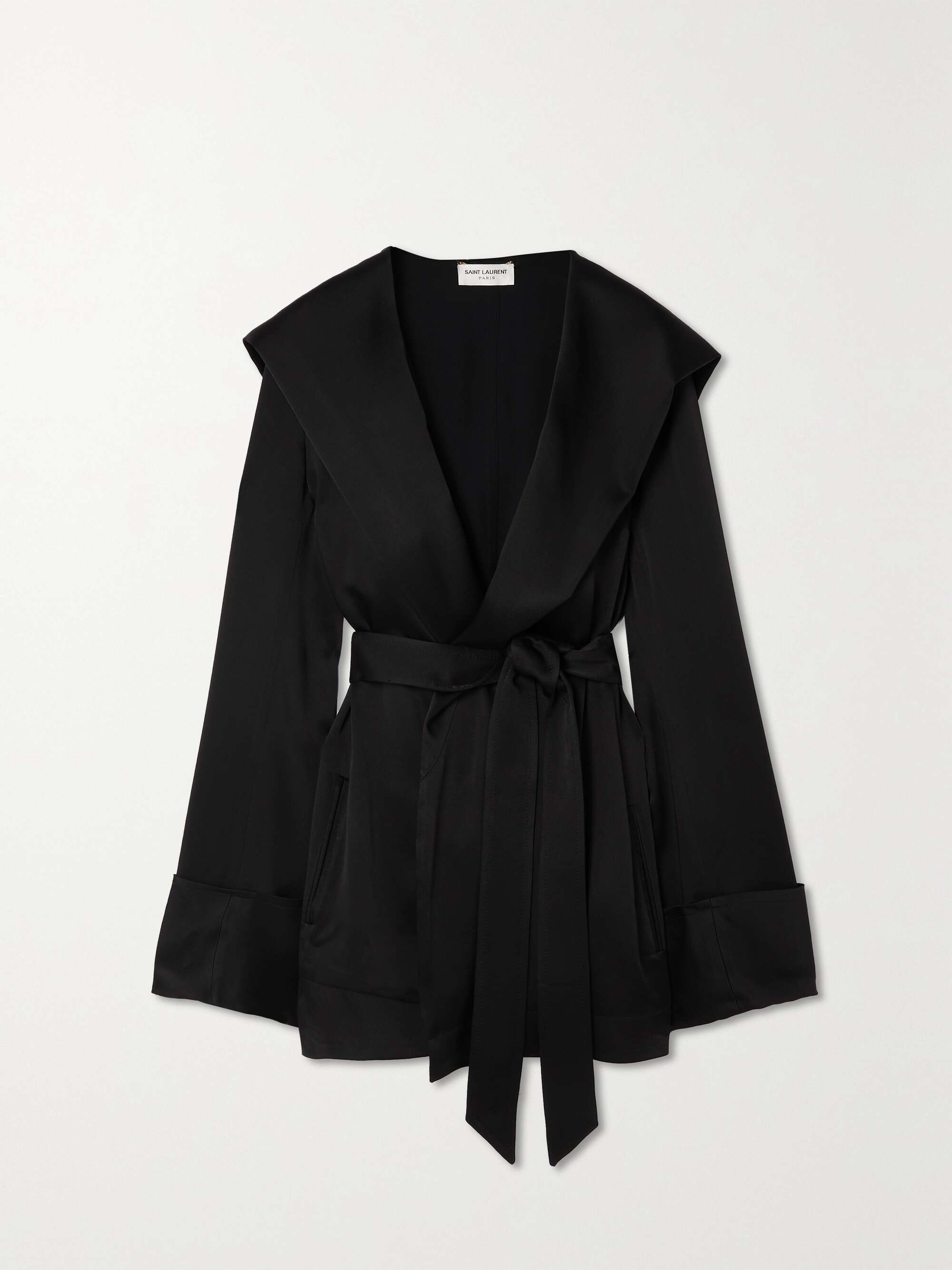 SAINT LAURENT Belted hooded satin-crepe jacket | NET-A-PORTER