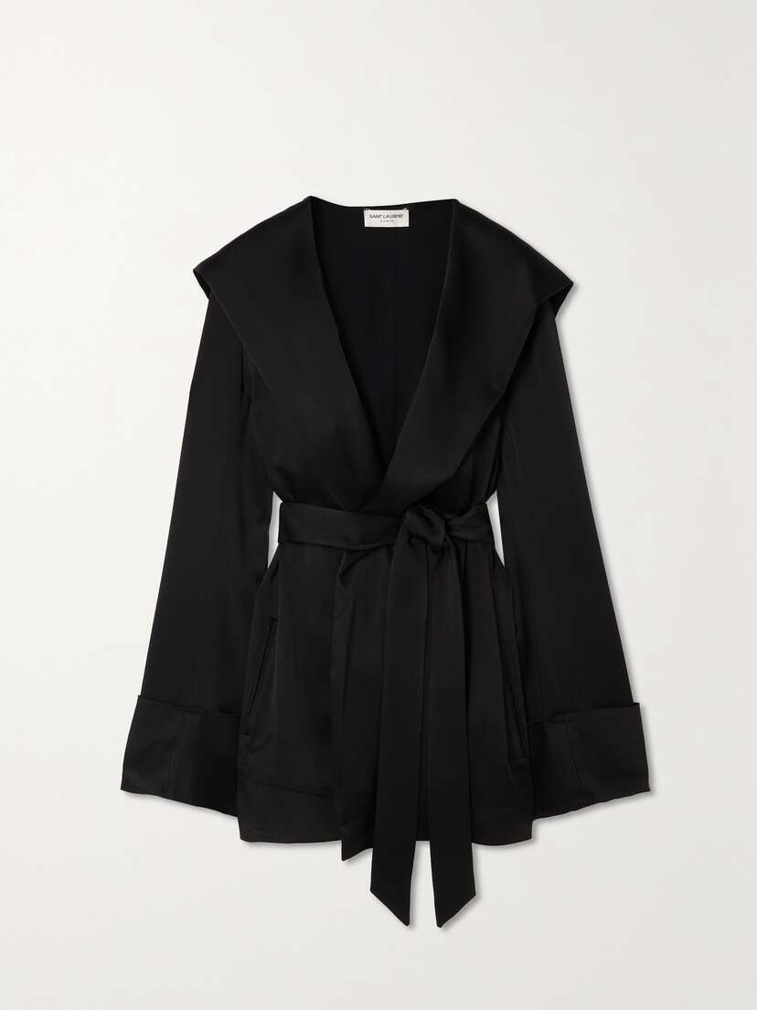 Saint Laurent Belted Hooded Satin-crepe Jacket