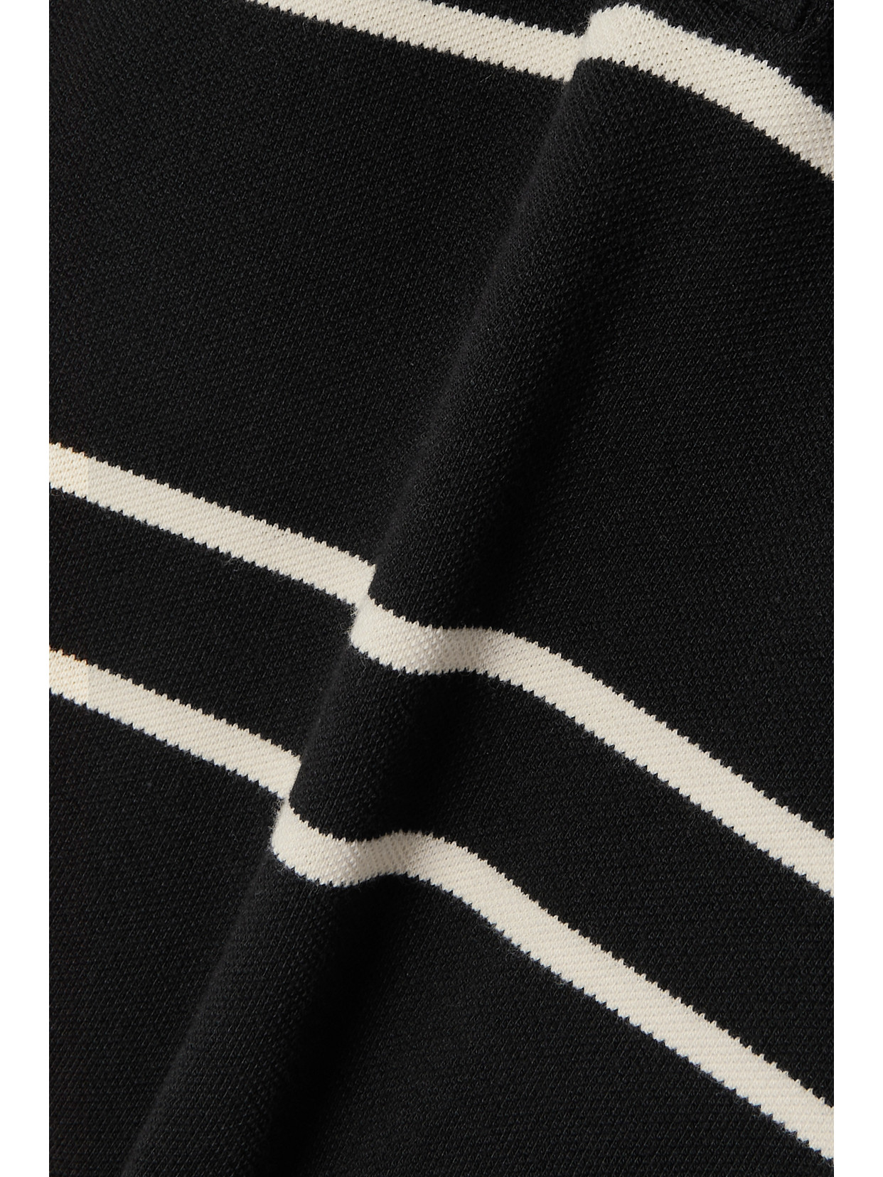 Shop Saint Laurent Striped Cropped Cotton-piqué Polo Shirt In Black