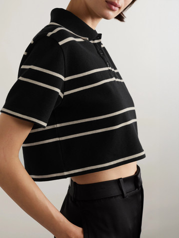 Saint Laurent Striped cropped cotton-piqué polo shirt