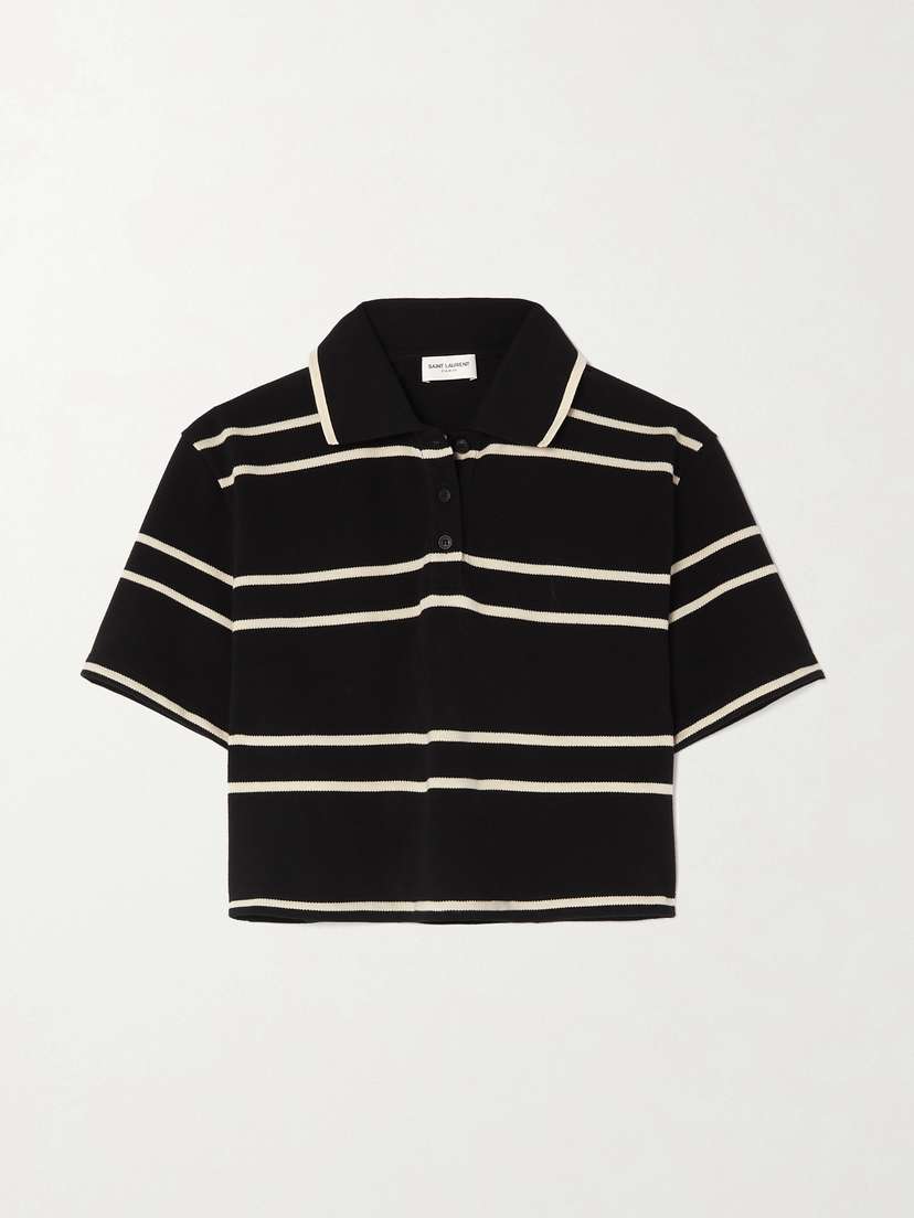 Saint Laurent Striped Cropped Cotton-piqué Polo Shirt