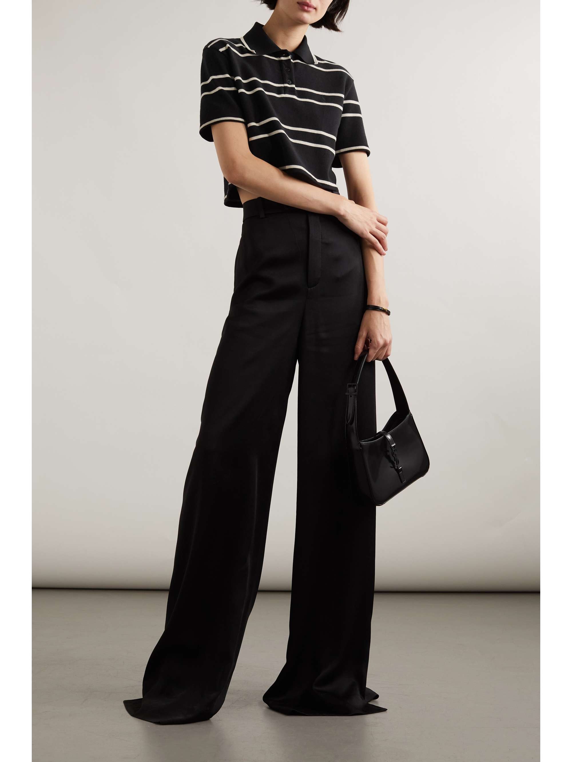 SAINT LAURENT Striped cropped cotton-piqué polo shirt | NET-A-PORTER