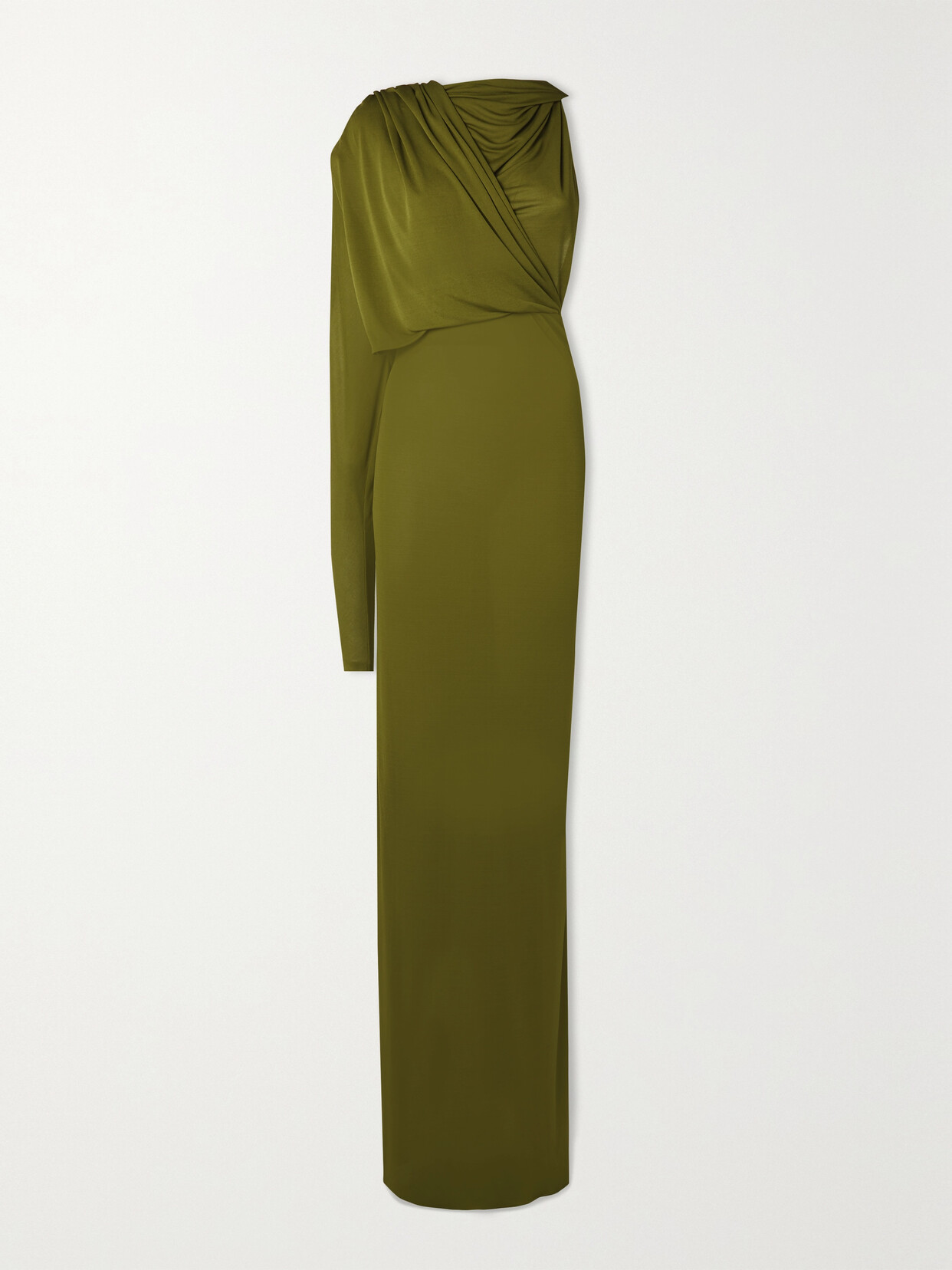 SAINT LAURENT Cutout Hooded Draped Knitted Maxi Dress - Green