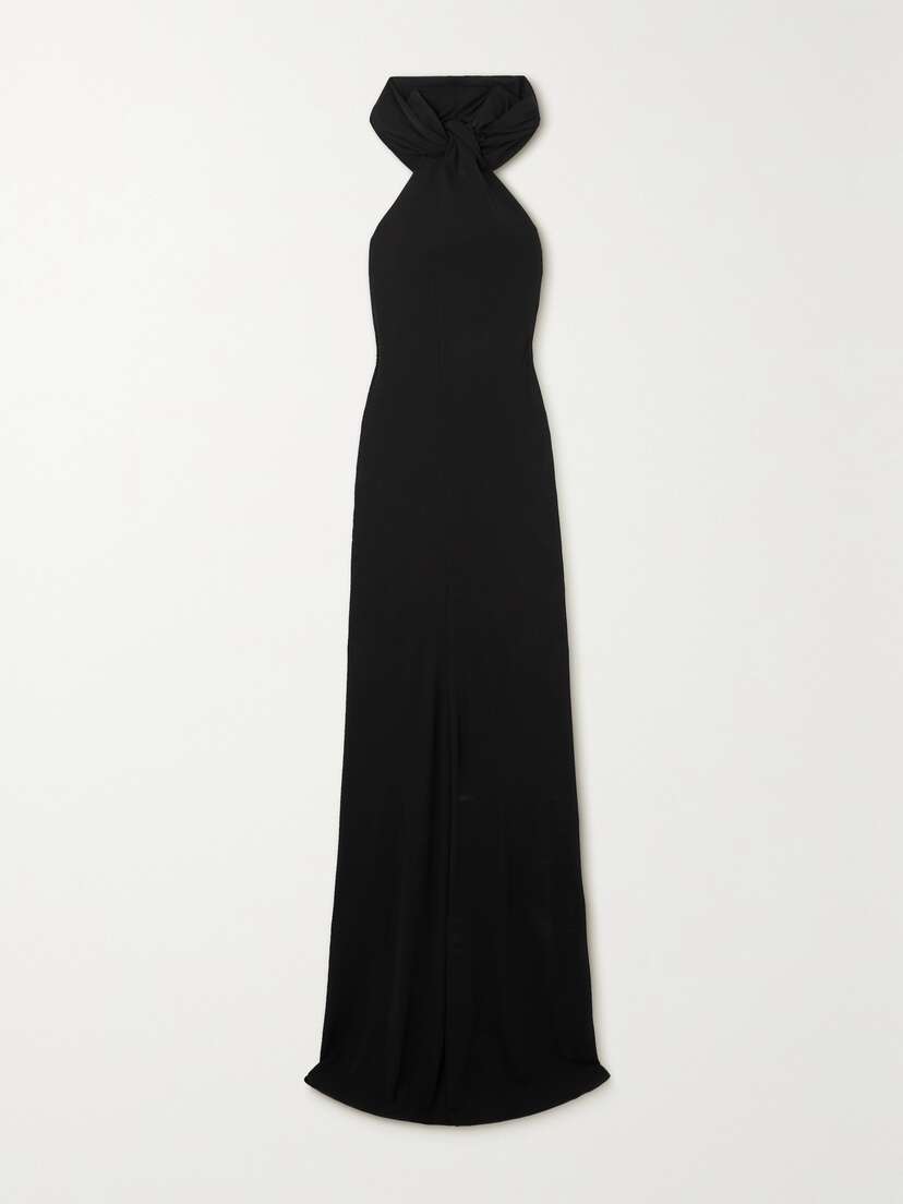 Saint Laurent Backless Draped Knitted Halterneck Maxi Dress