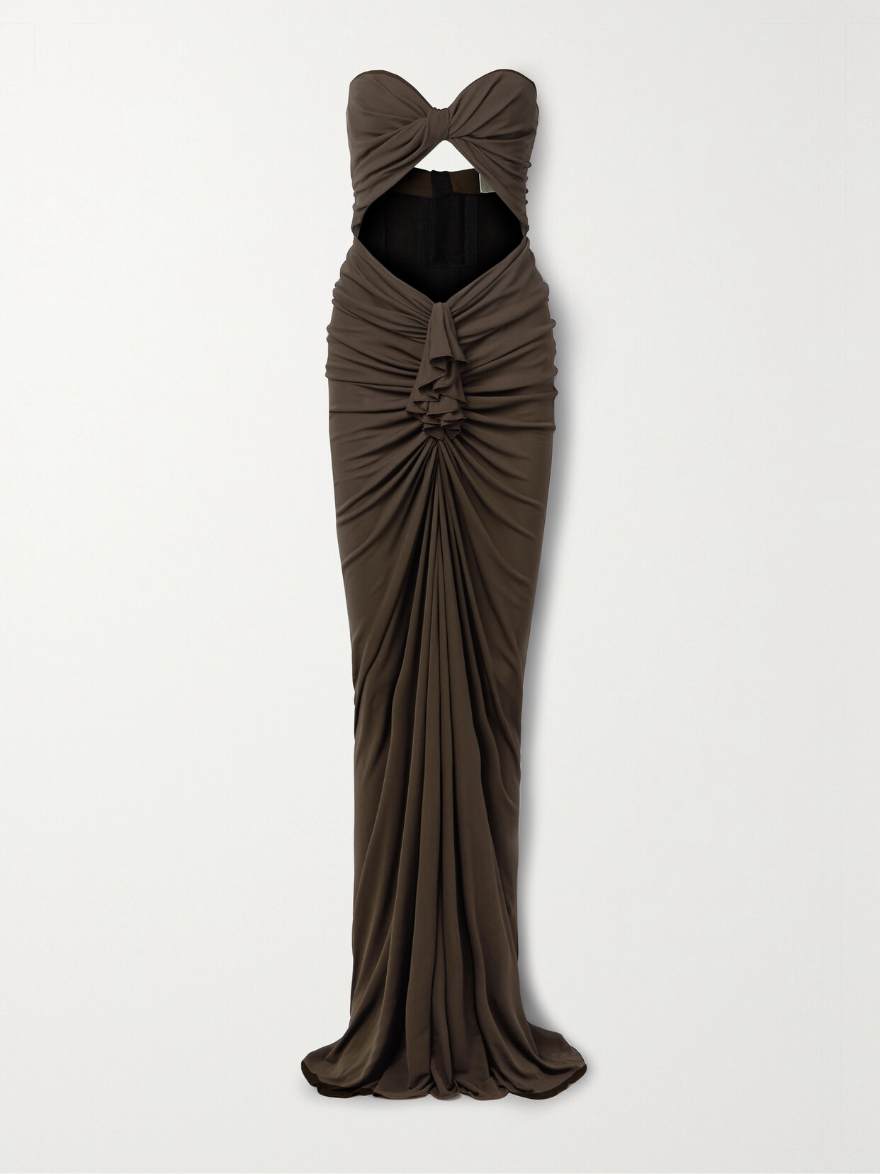 Saint Laurent Cutout Twist-front Gathered Jersey Maxi Dress In Brown