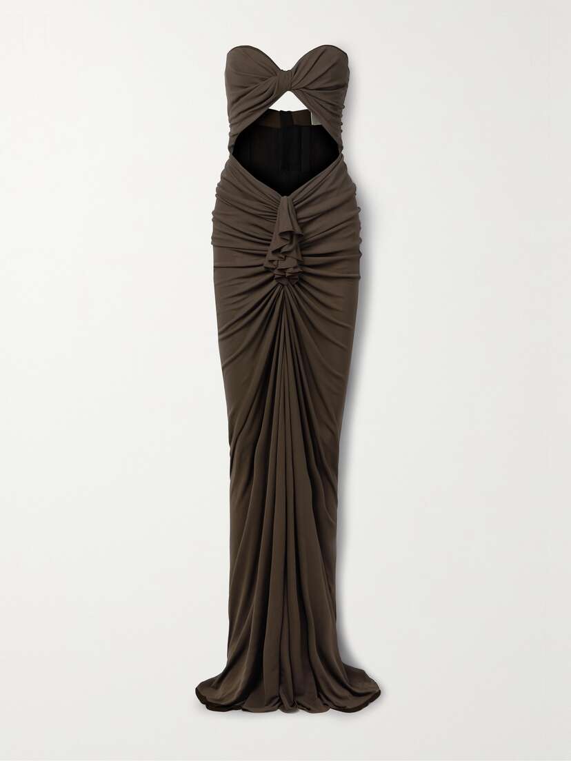 SAINT LAURENT Cutout Twist-front Gathered Jersey Maxi Dress