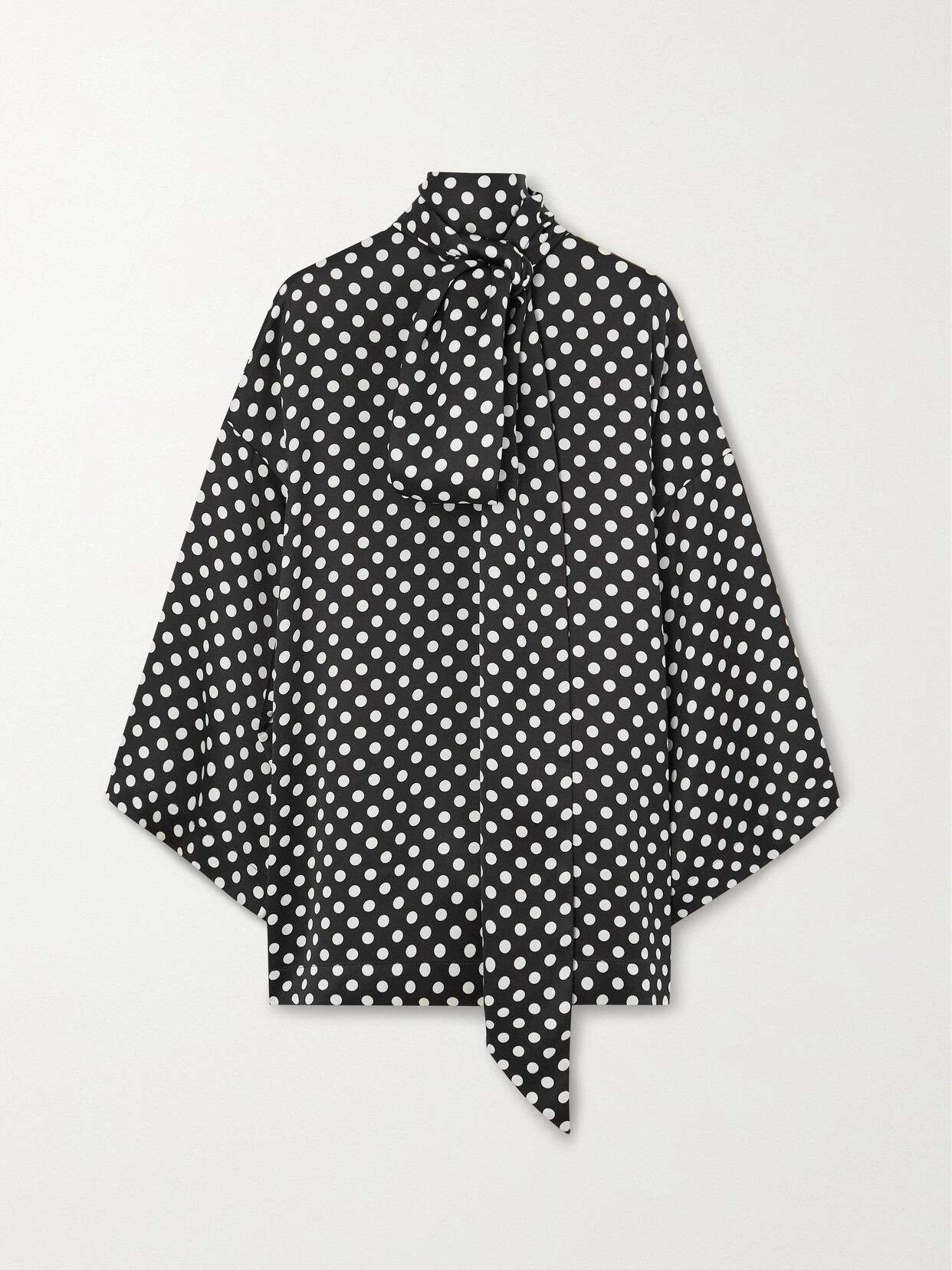 Shop Saint Laurent Tie-neck Polka-dot Crepe Blouse In Gray