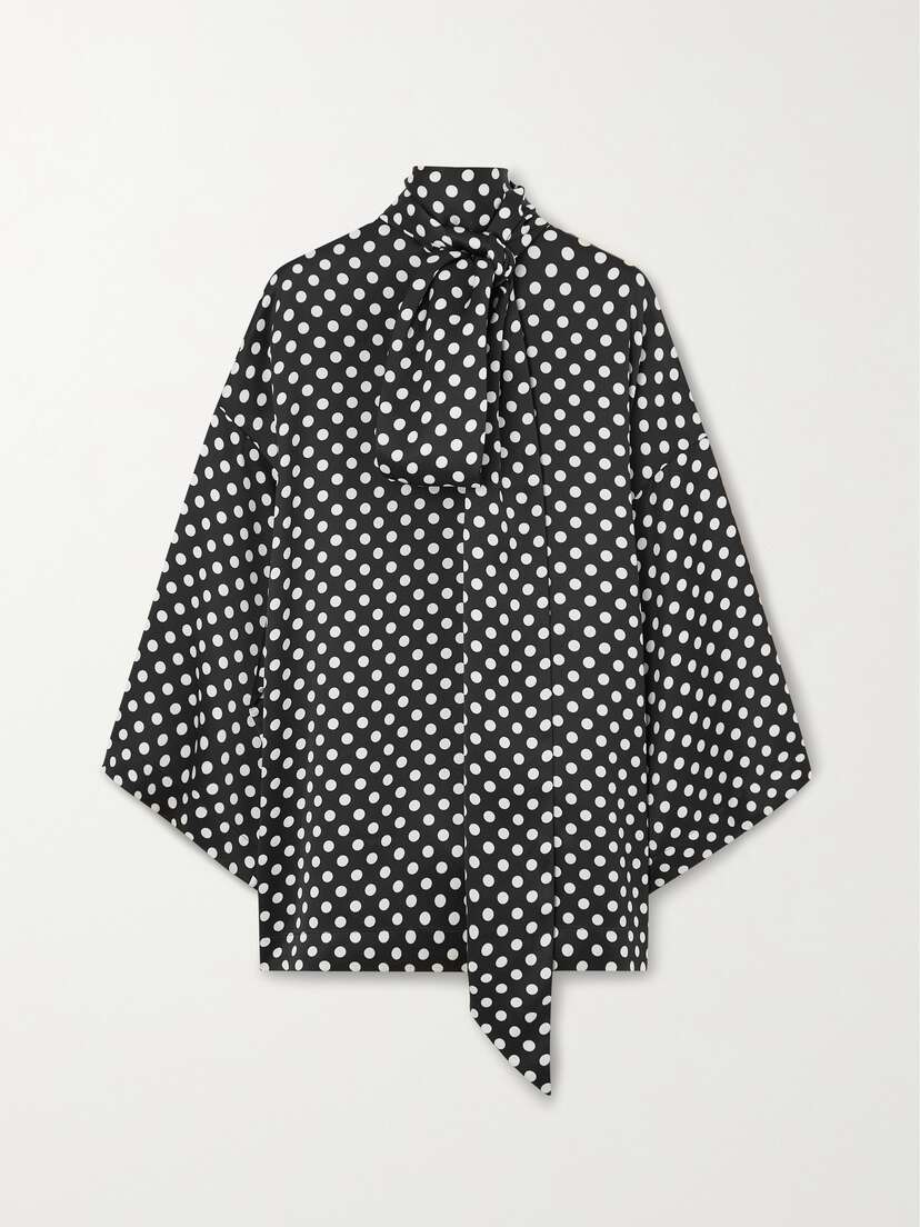 SAINT LAURENT Tie-neck Polka-dot Crepe Blouse