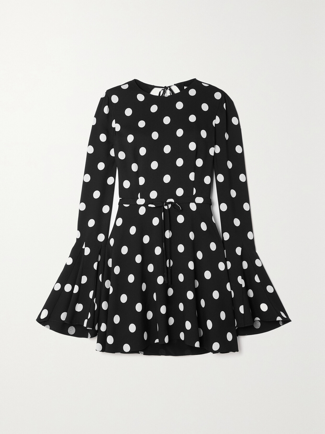 Shop Saint Laurent Open-back Polka-dot Crepe Mini Dress In Black