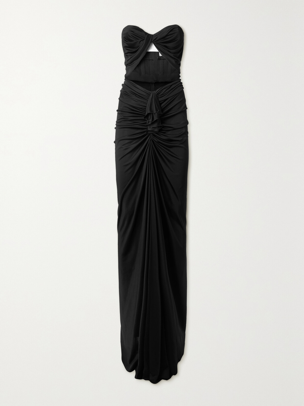 Saint Laurent Strapless Cutout Gathered Knitted Maxi Dress In Black