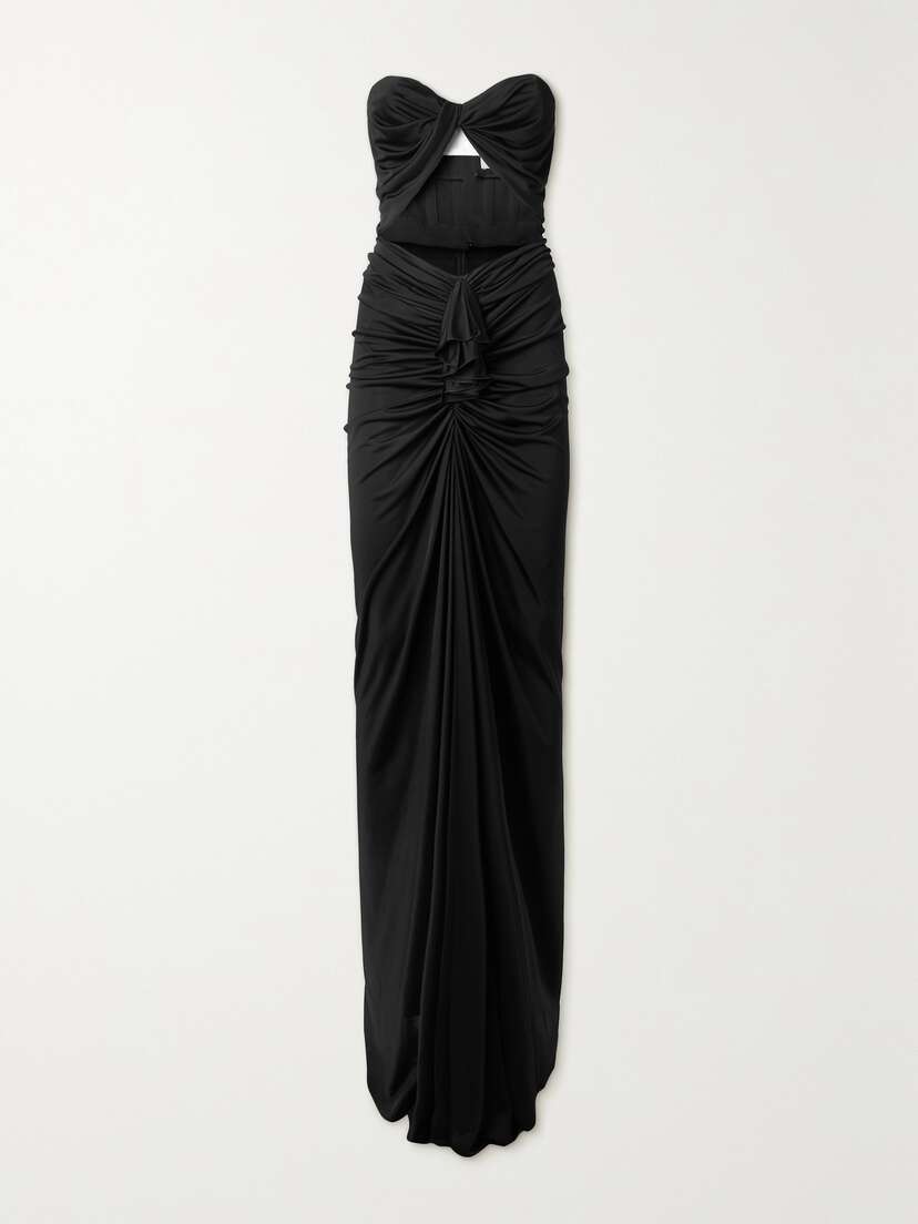 SAINT LAURENT Strapless Cutout Gathered Knitted Maxi Dress