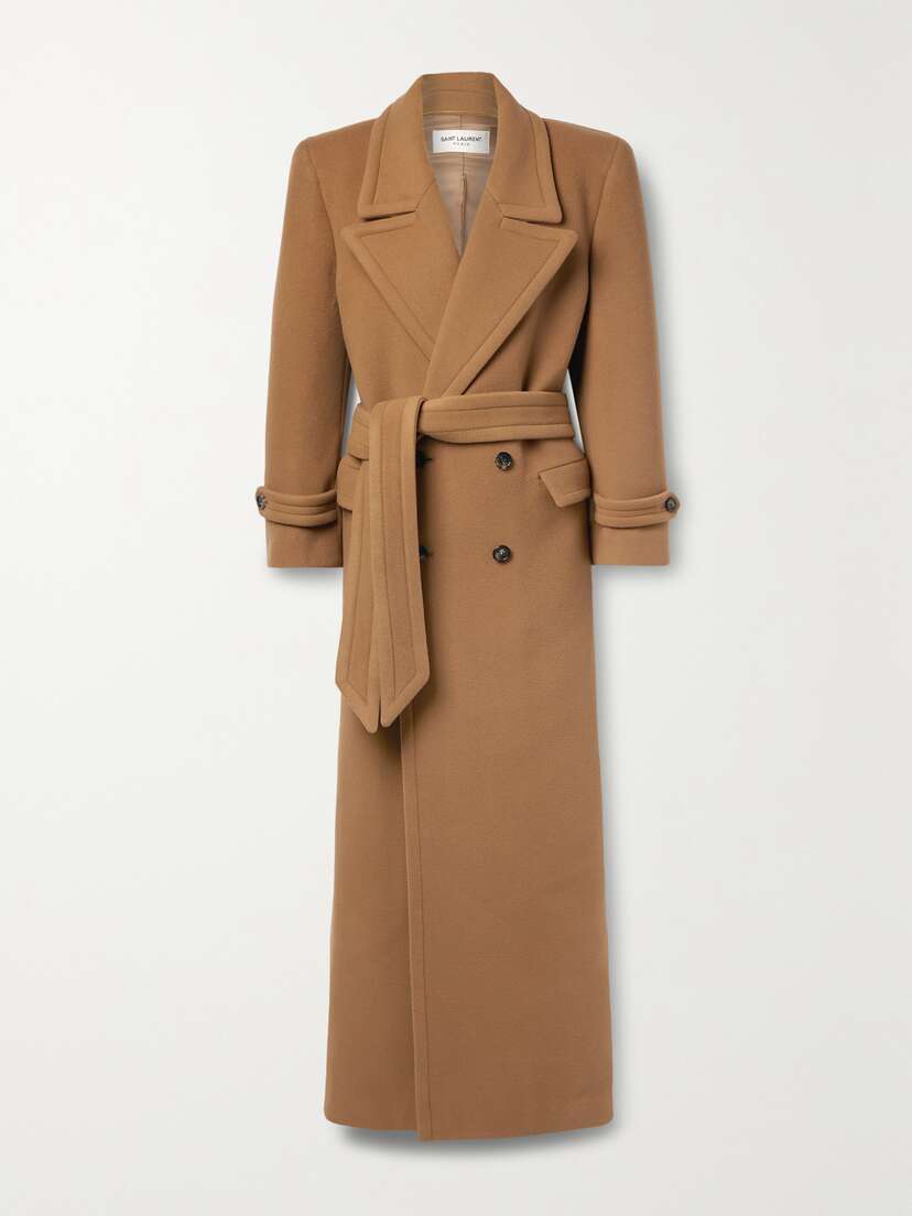 SAINT LAURENT Oversized Belted Double-breasted Wool Coat