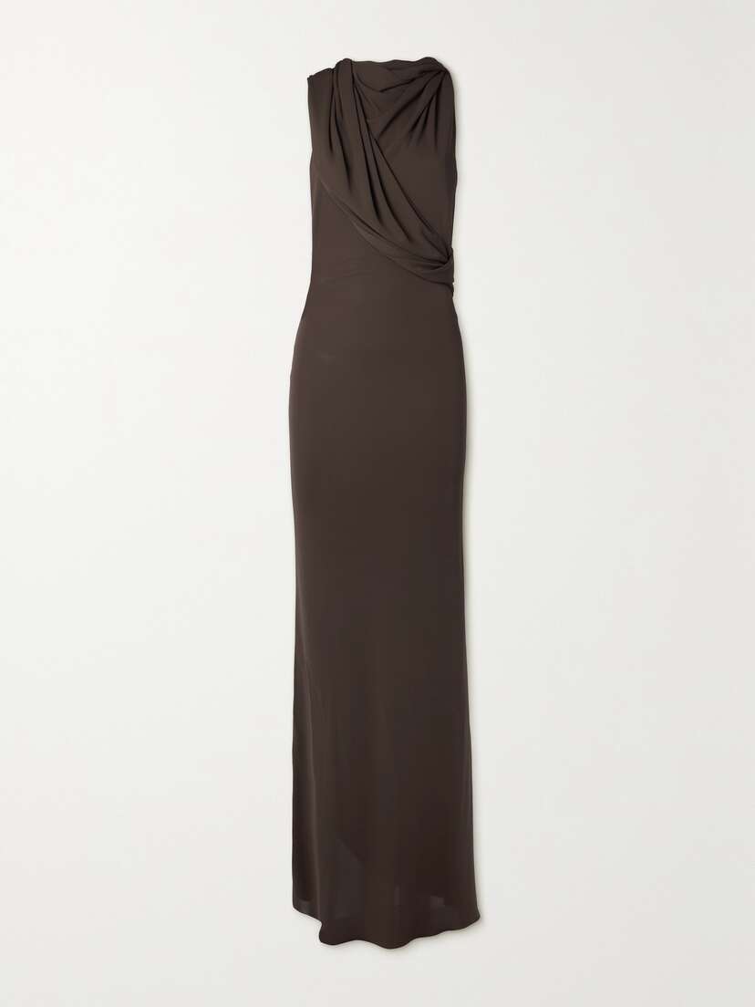 SAINT LAURENT Hooded Asymmetric Cutout Draped Knitted Maxi Dress