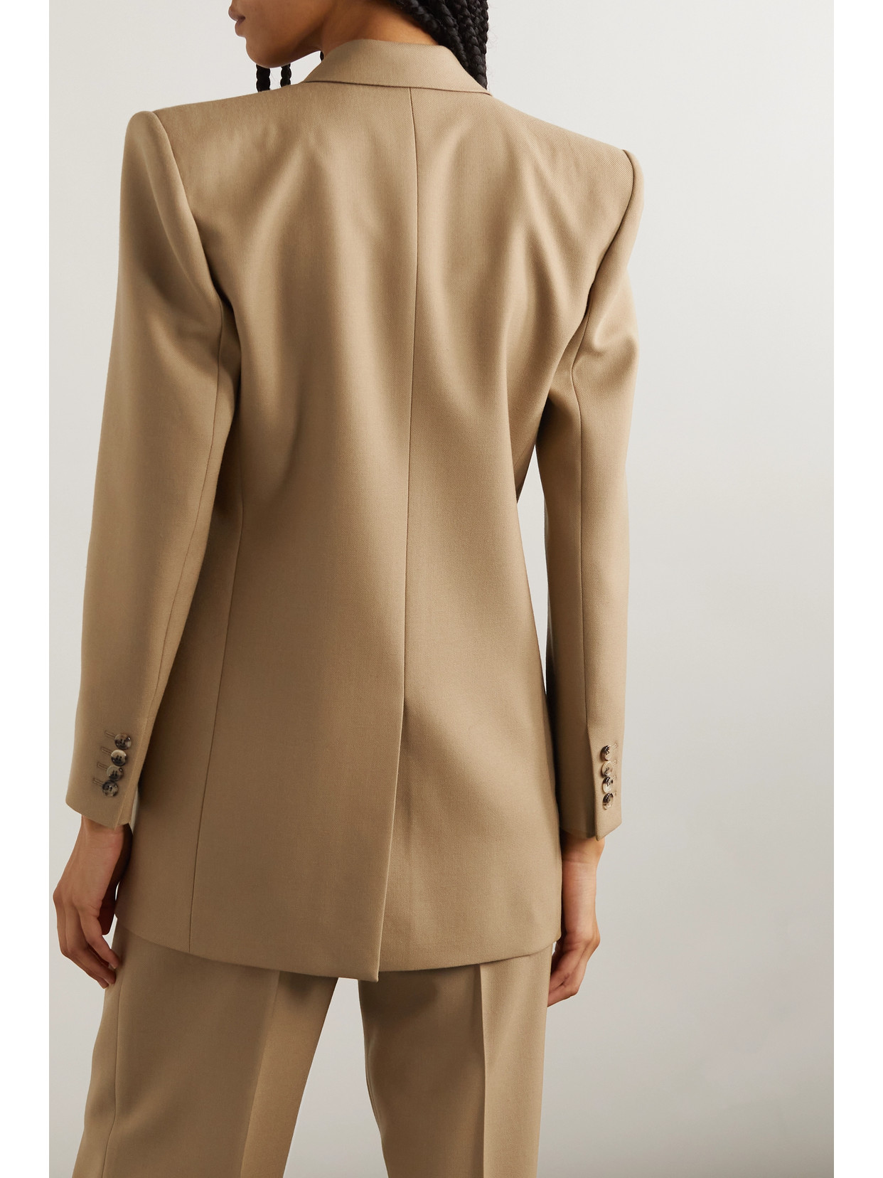 Shop Saint Laurent Double-breasted Wool-twill Blazer In Neutrals