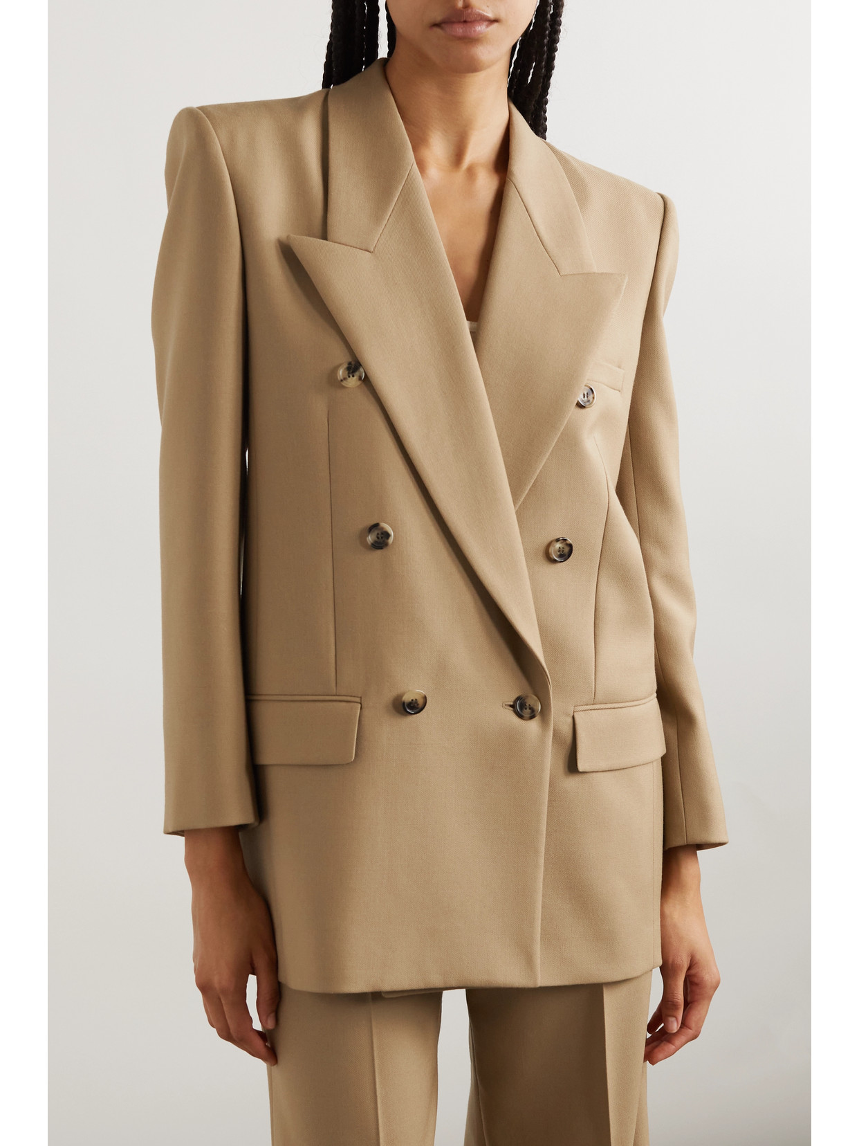 Shop Saint Laurent Double-breasted Wool-twill Blazer In Neutrals