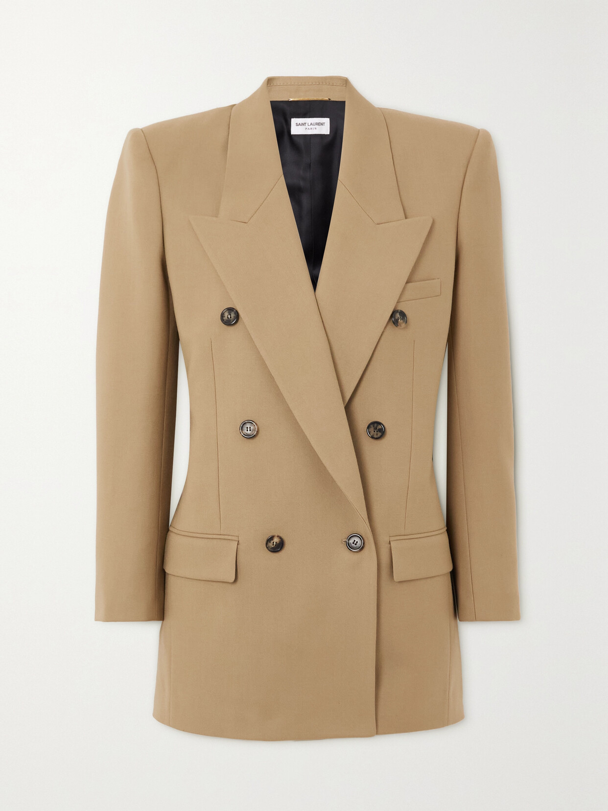 Saint Laurent Double-breasted Wool-twill Blazer In Beige