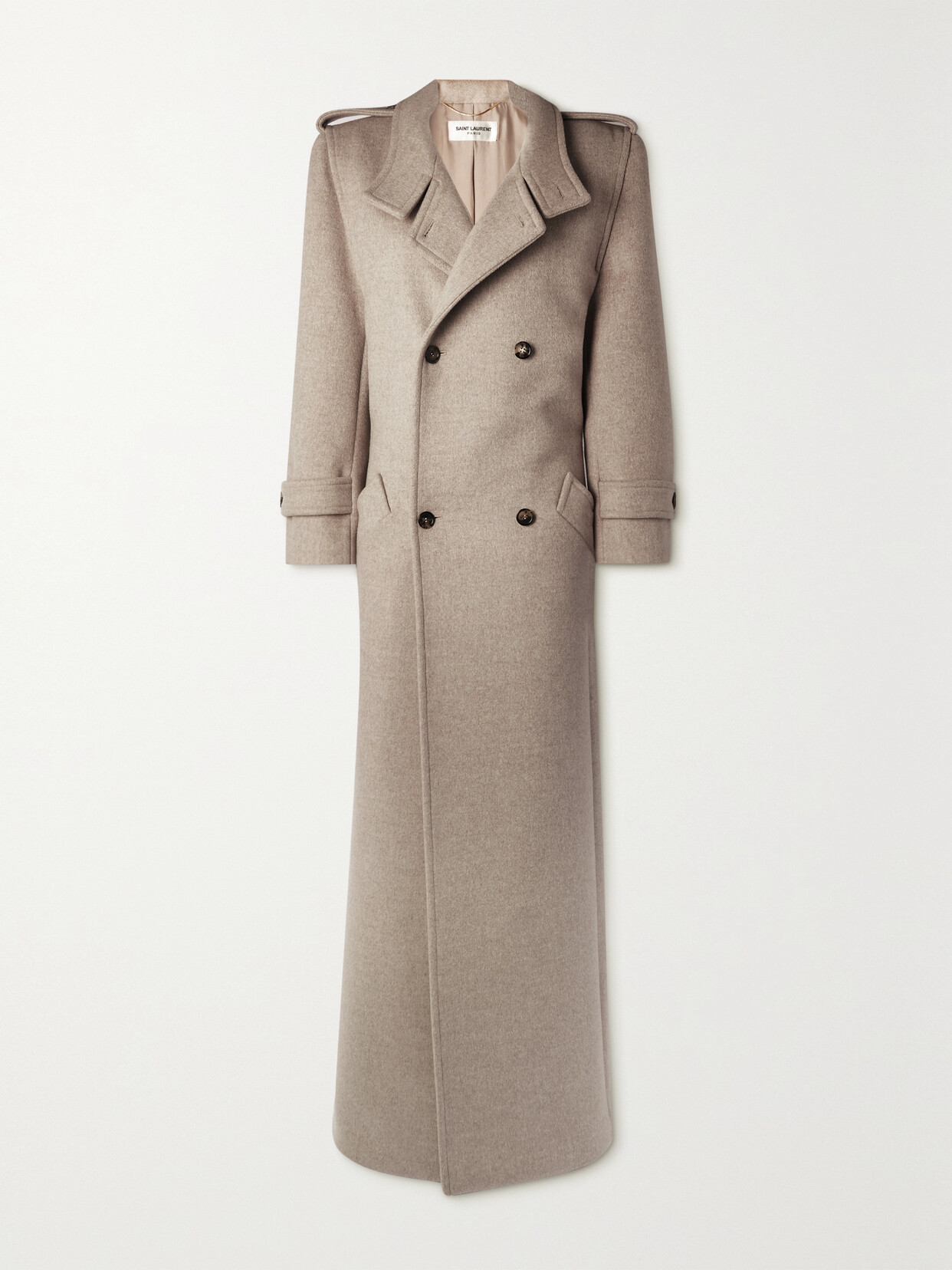 Saint Laurent Double-breasted Wool-felt Coat In Neutrals