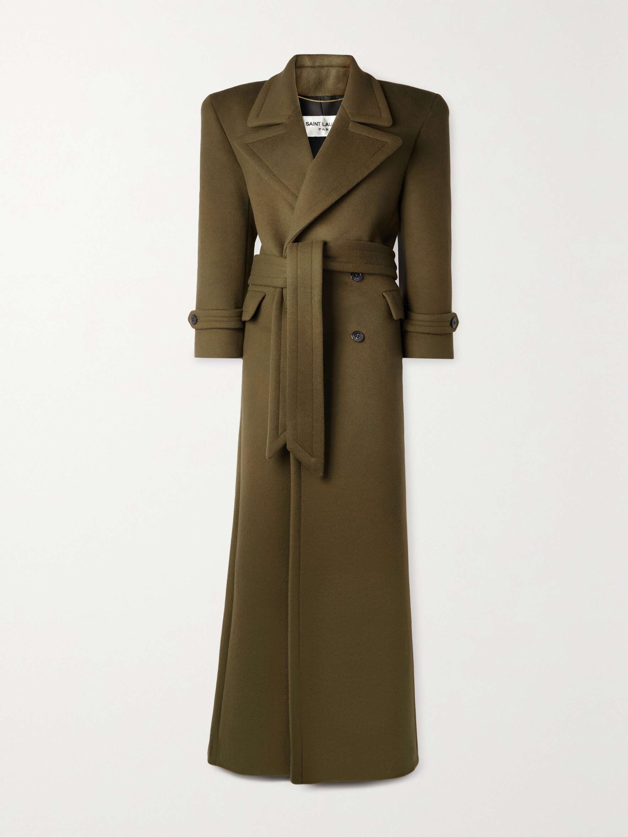 Belted Wool Oversized Long Coat, Green Belted Wrap Coat